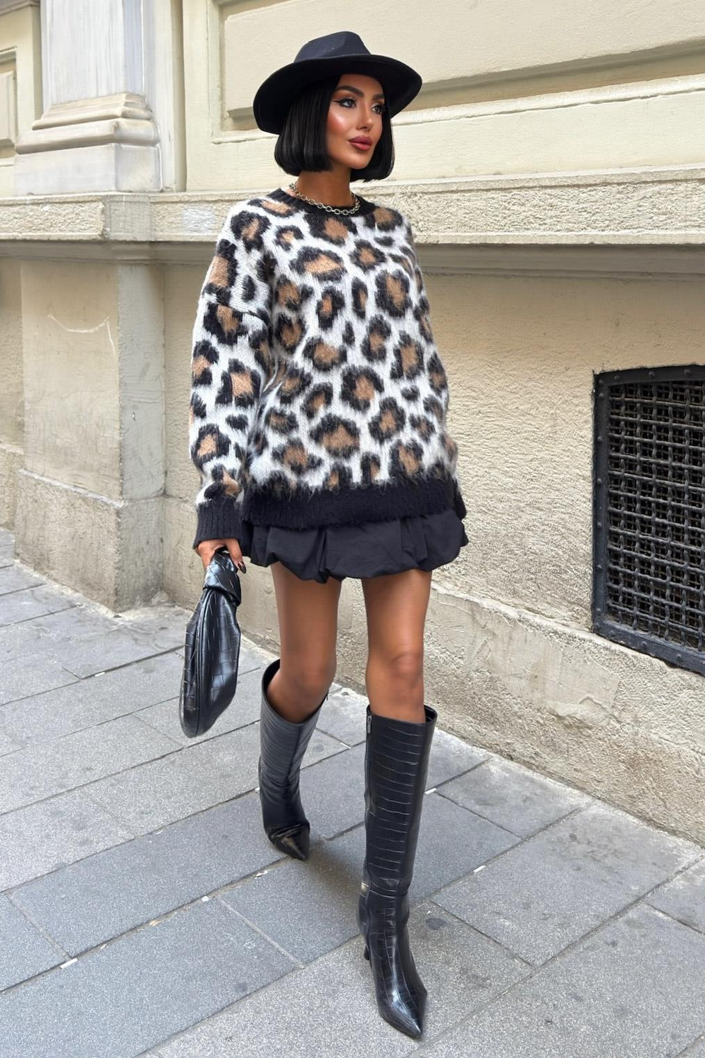 S5K1337Leopar Desenli Triko Kazak 1337