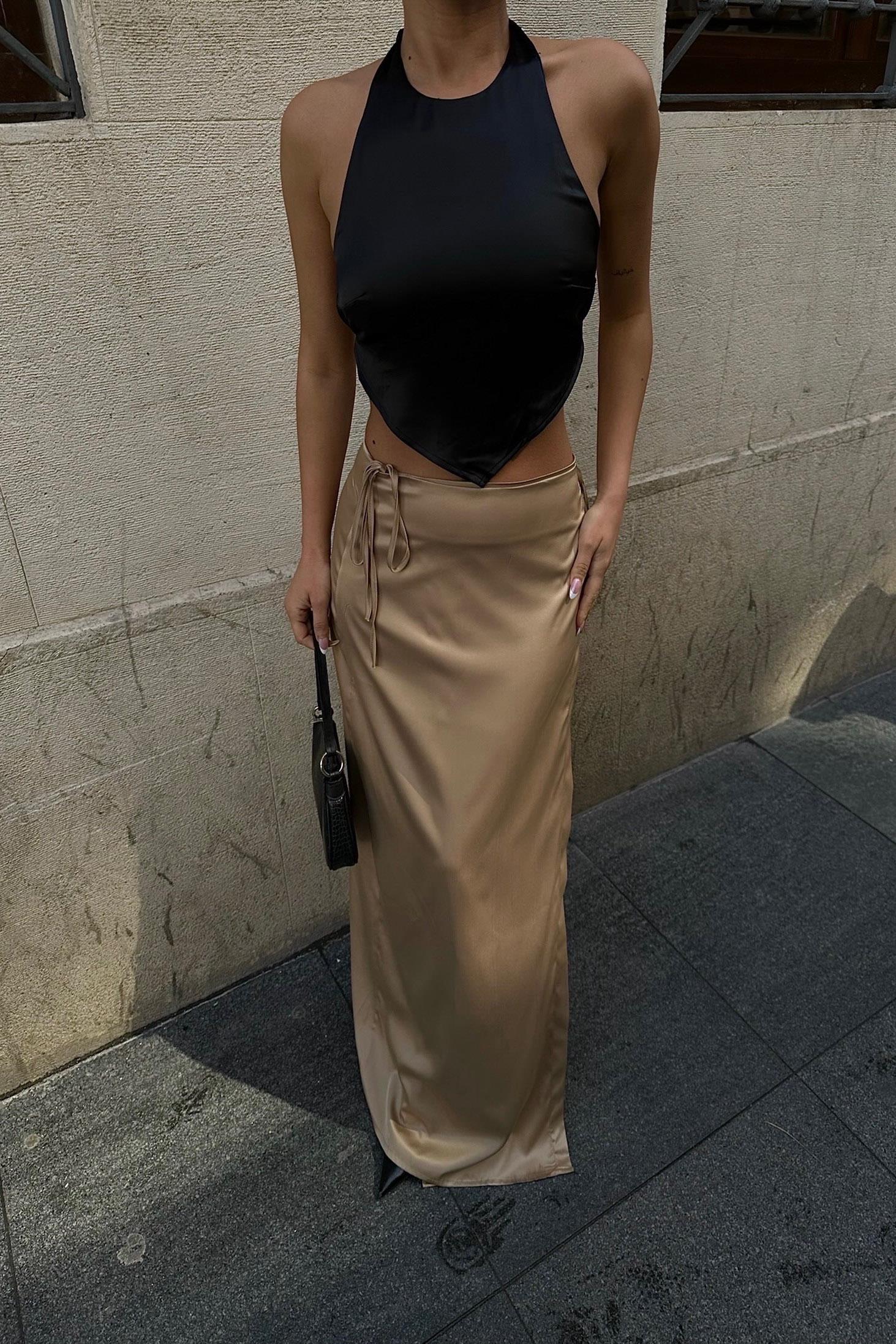 S4Y4035Lisa Yandan Bağlamalı Saten Etek 4035-08