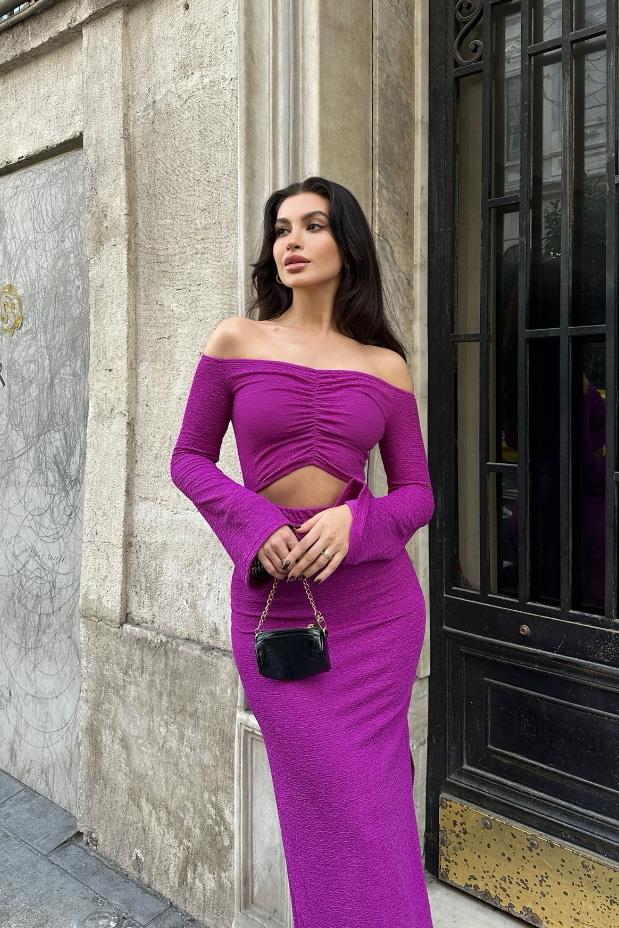 S4Y2715Lita Cut Out Büzgülü Elbise 2715-8