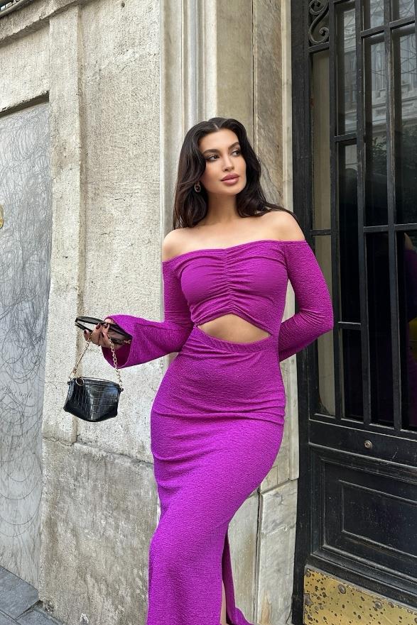 S4Y2715Lita Cut Out Büzgülü Elbise 2715-8
