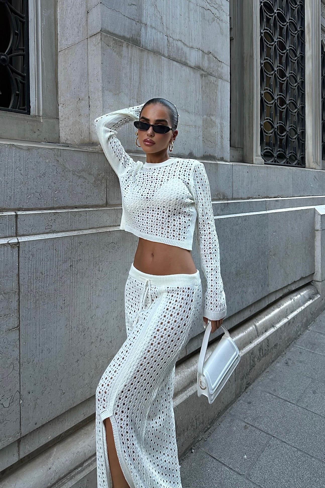 S5K9882Macey Kroşe Crop Takım 9882