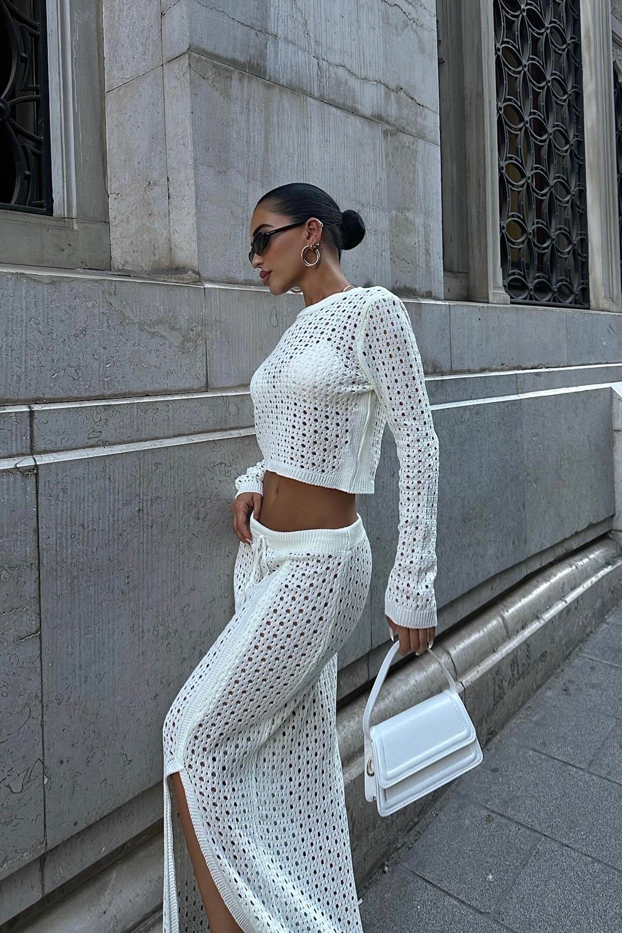 S5K9882Macey Kroşe Crop Takım 9882
