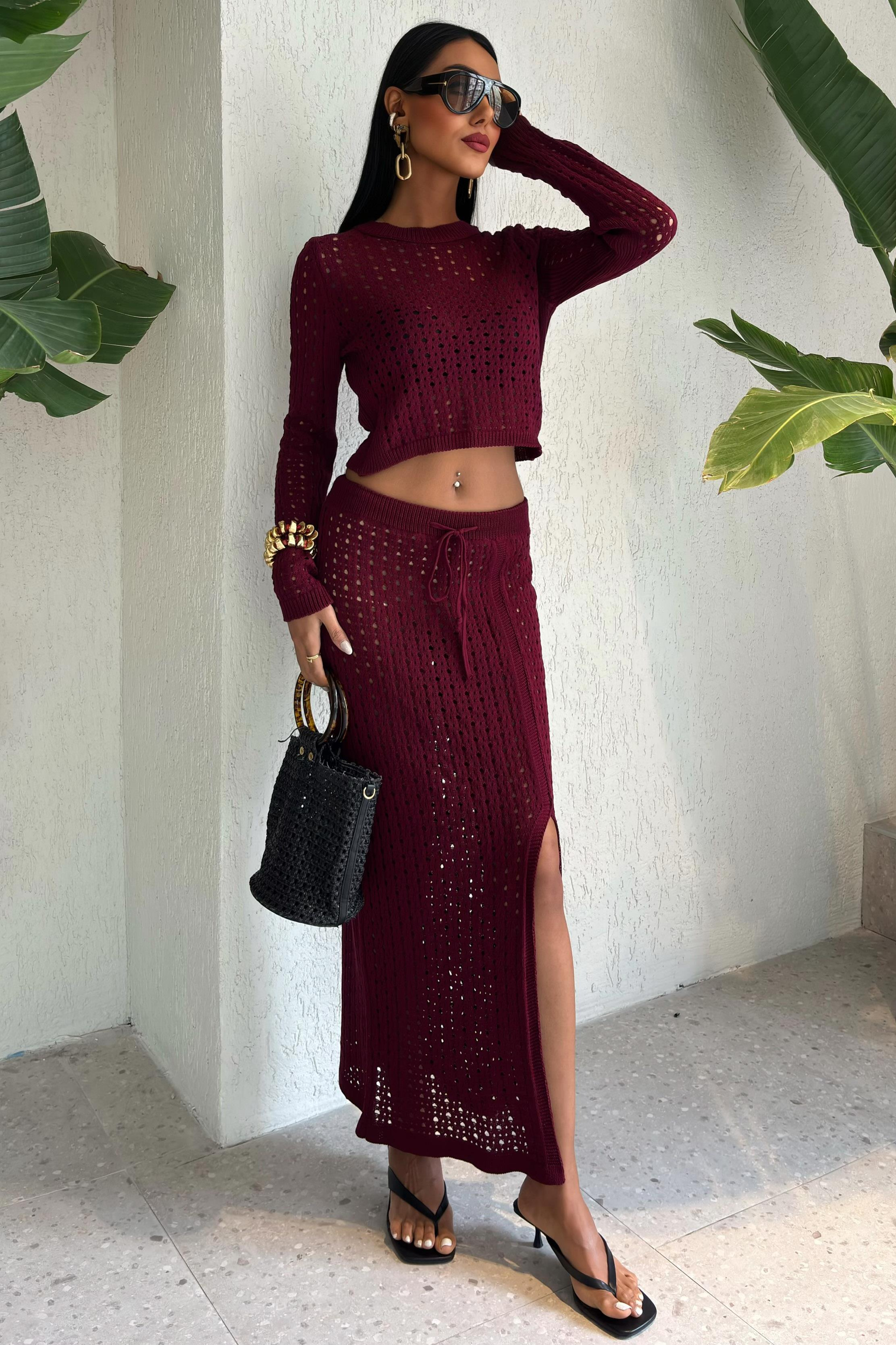 S5K9882Macey Kroşe Crop Takım 9882