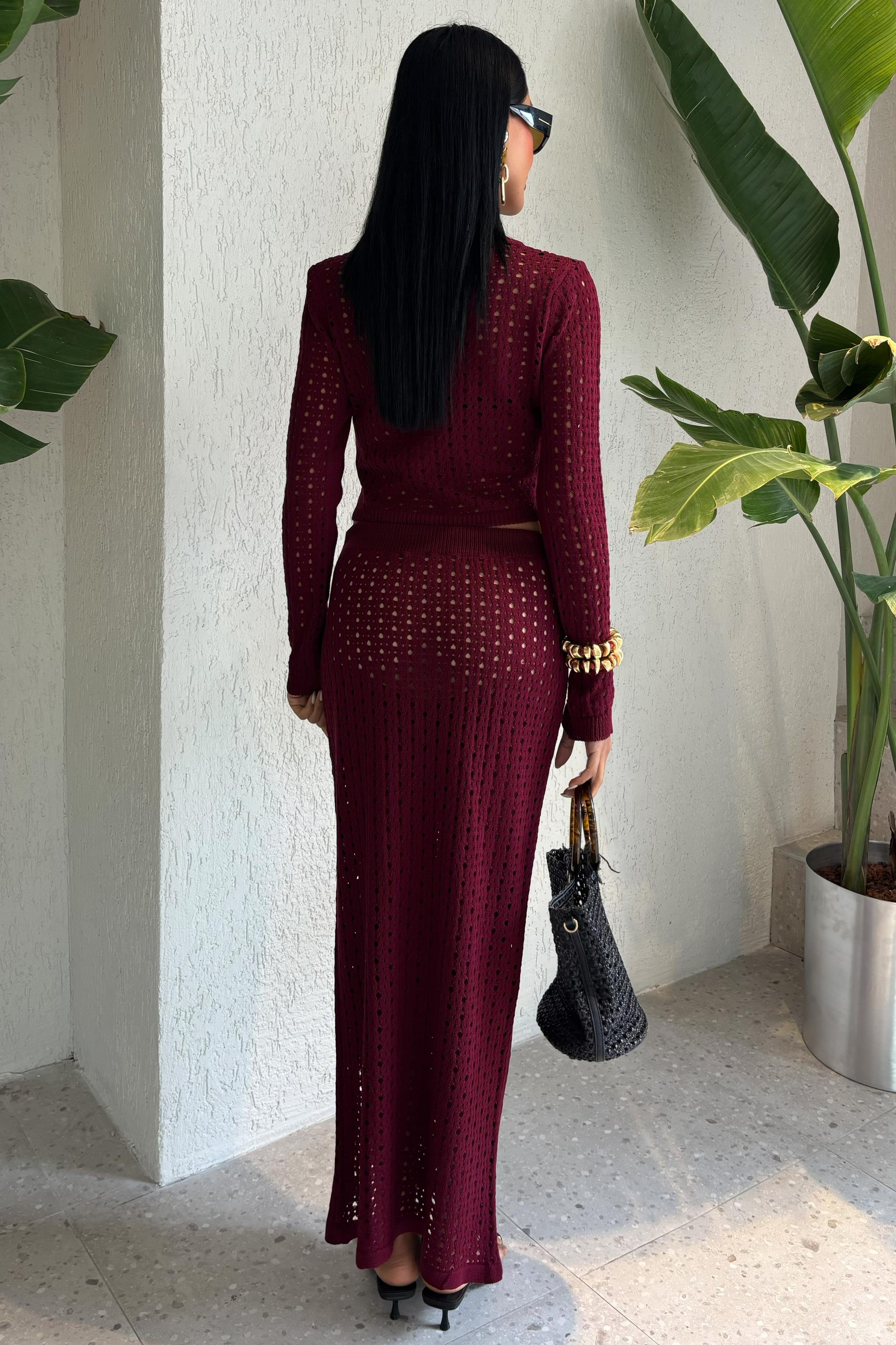 S5K9882Macey Kroşe Crop Takım 9882