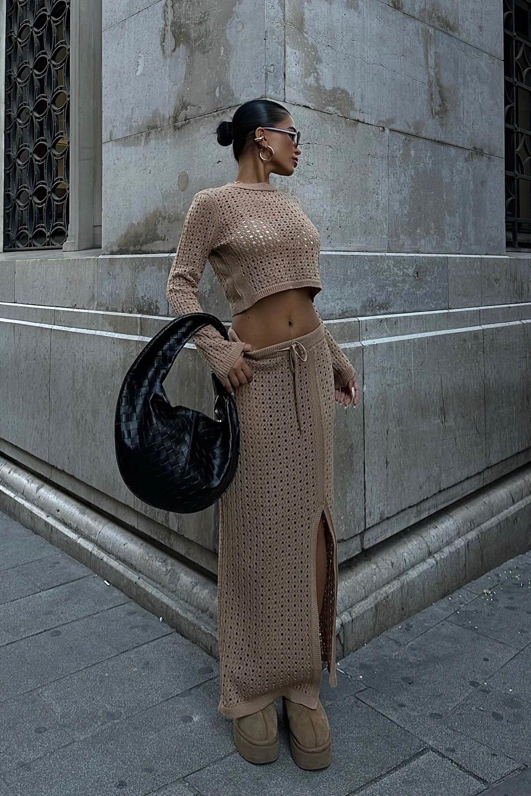 S5K9882Macey Kroşe Crop Takım 9882