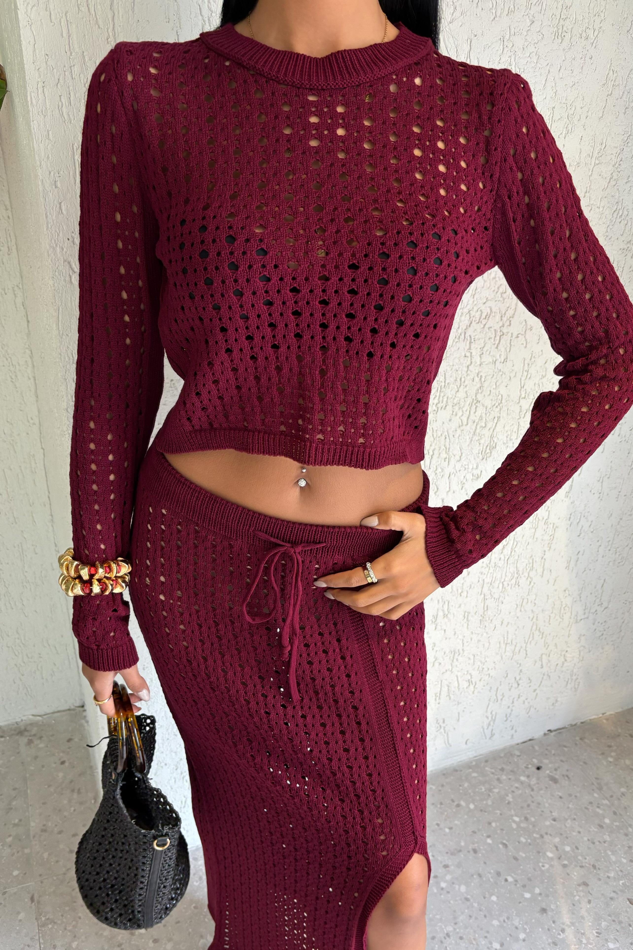 S5K9882Macey Kroşe Crop Takım 9882
