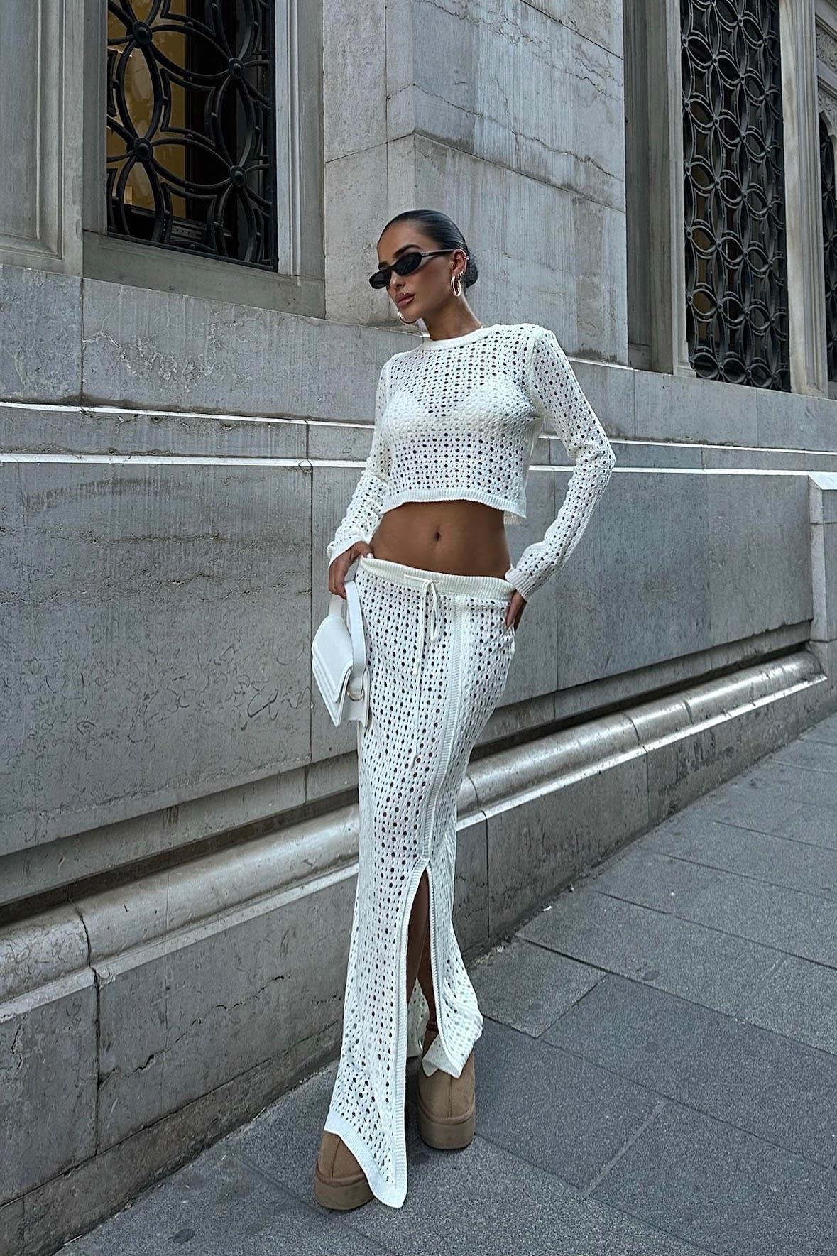 S5K9882Macey Kroşe Crop Takım 9882