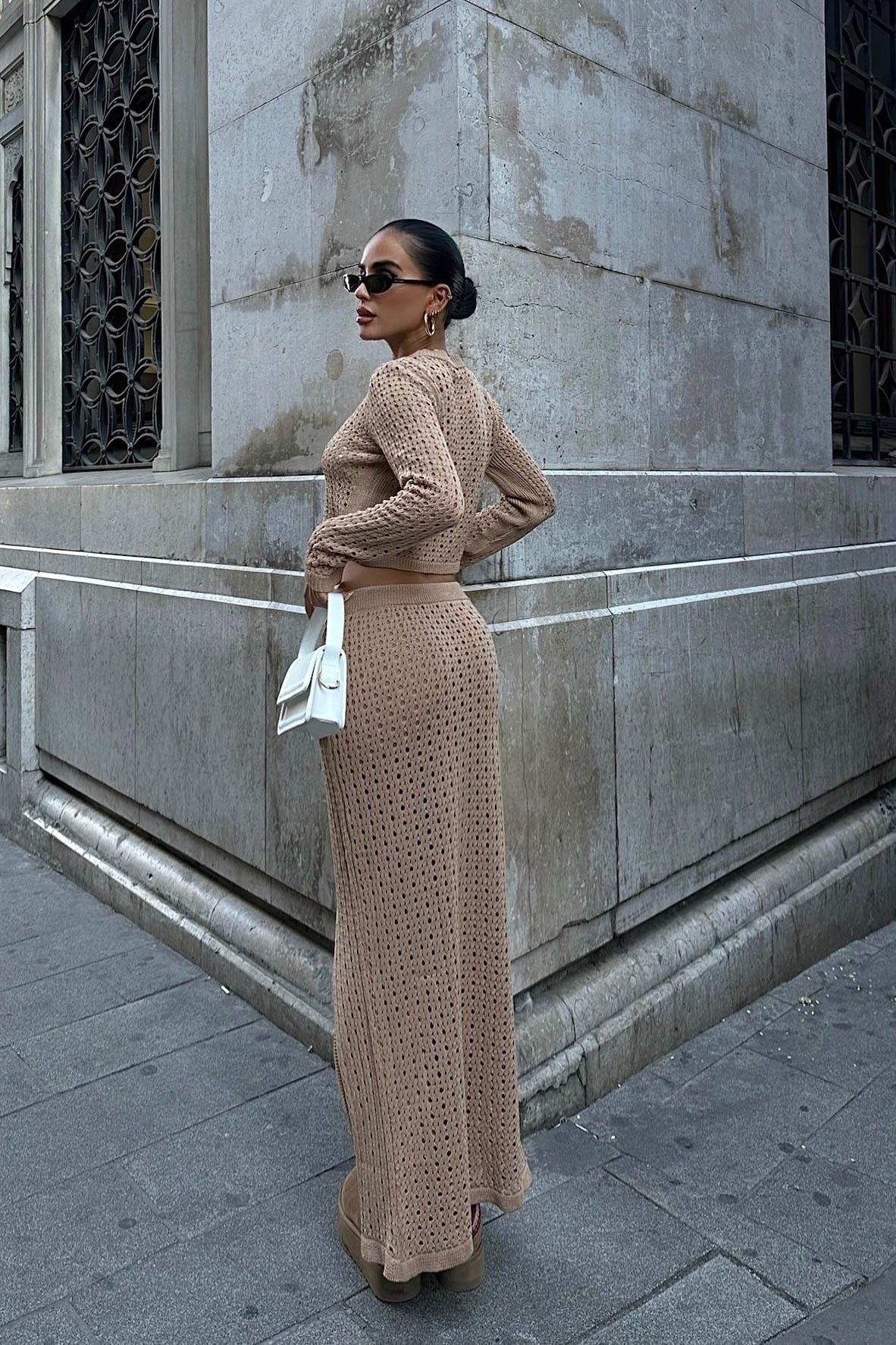 S5K9882Macey Kroşe Crop Takım 9882