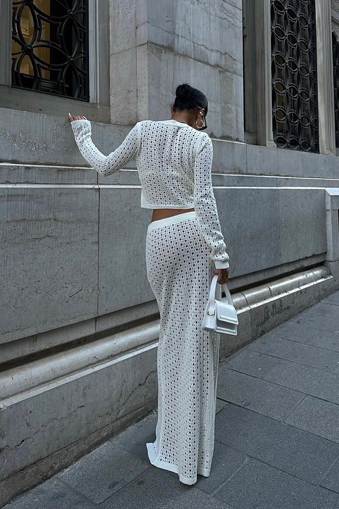 S5K9882Macey Kroşe Crop Takım 9882