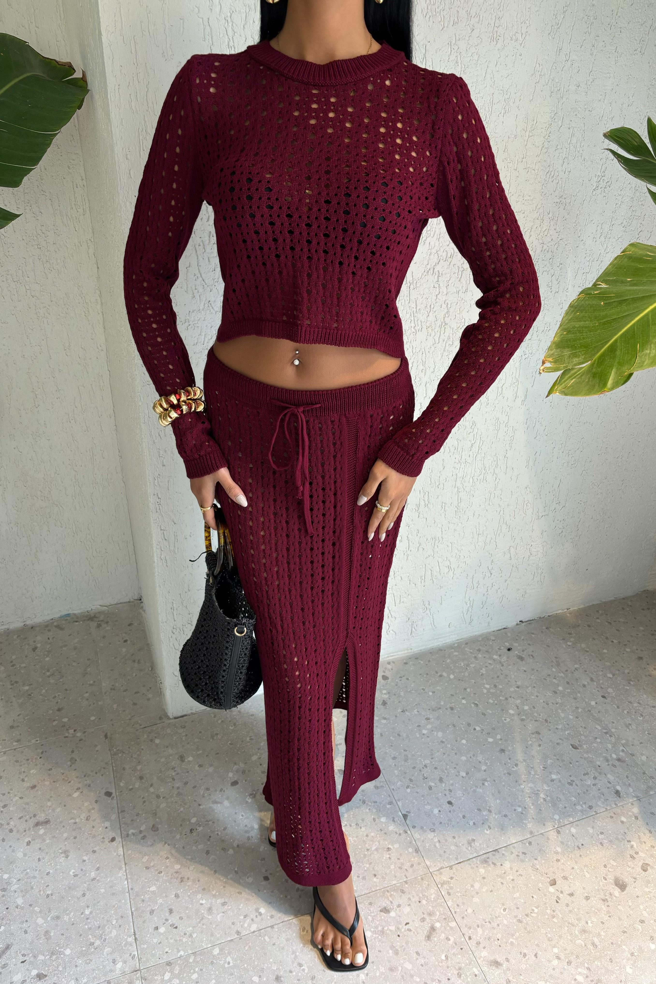 S5K9882Macey Kroşe Crop Takım 9882