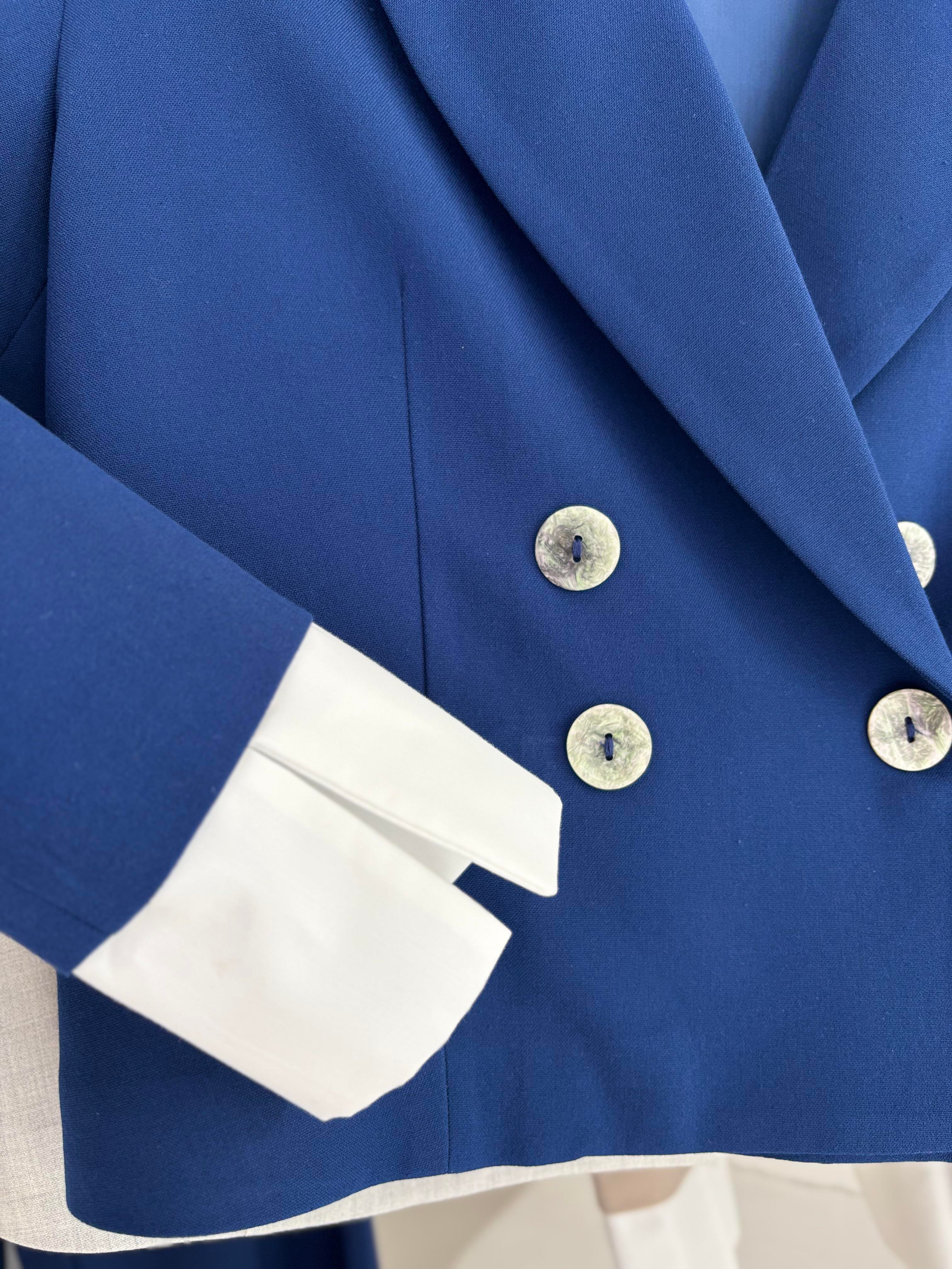 S5Y10168Garnished Cuffed Double Breasted Jacket Suit 10168