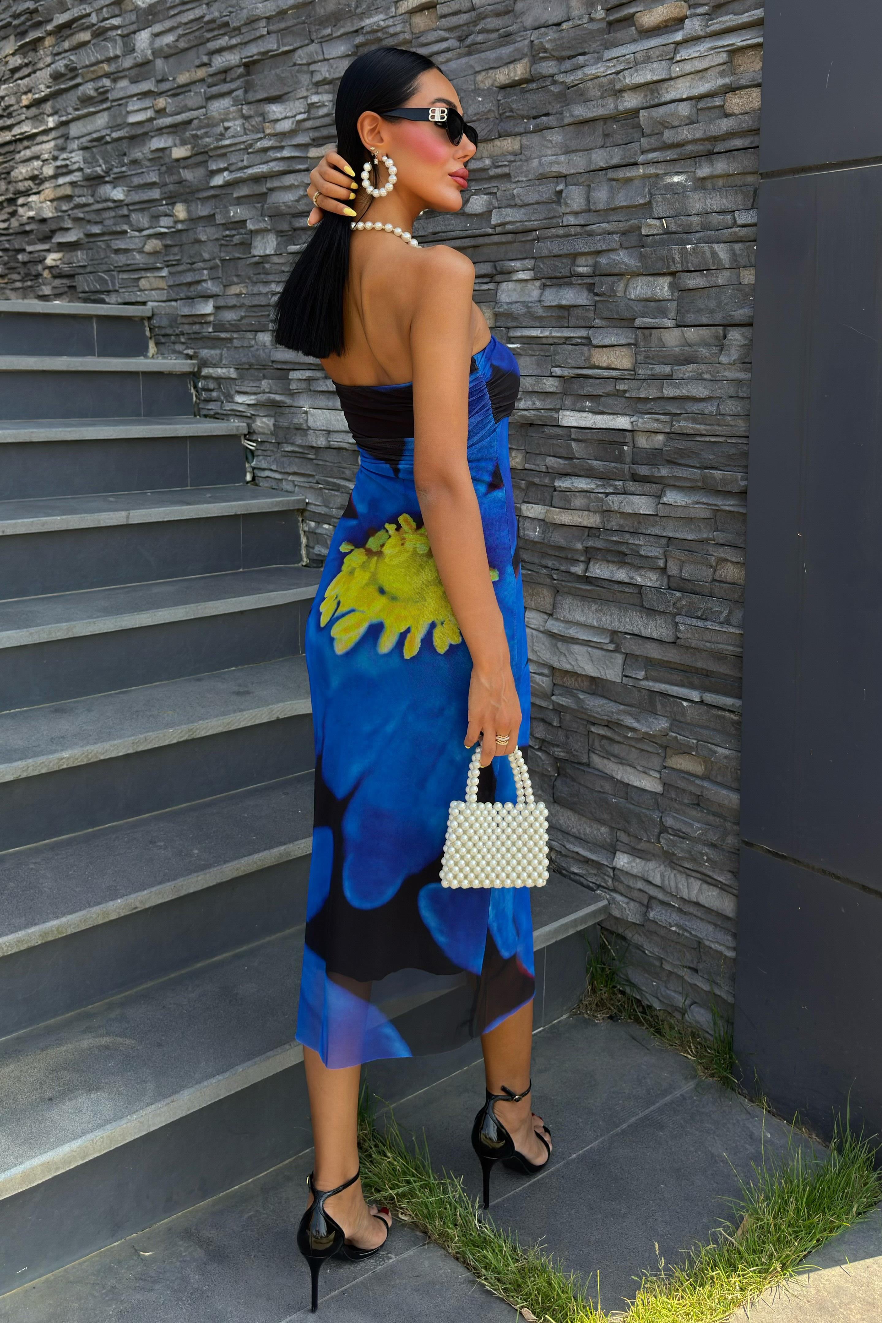 S3Y2574Marcella Desenli Straplez Elbise 2574-08