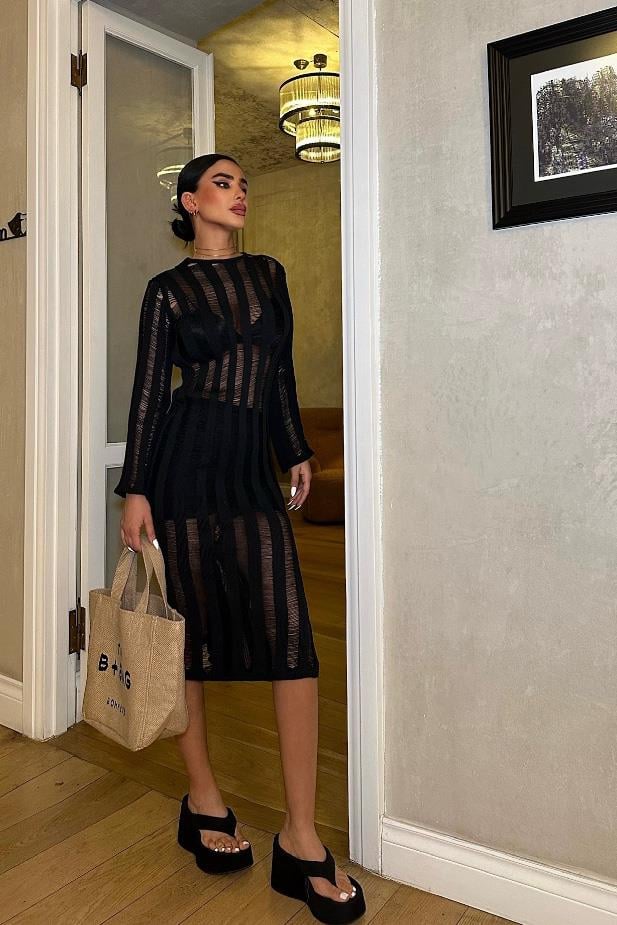 S4K2663Marcella Kroşe Midi Elbise 2663-23