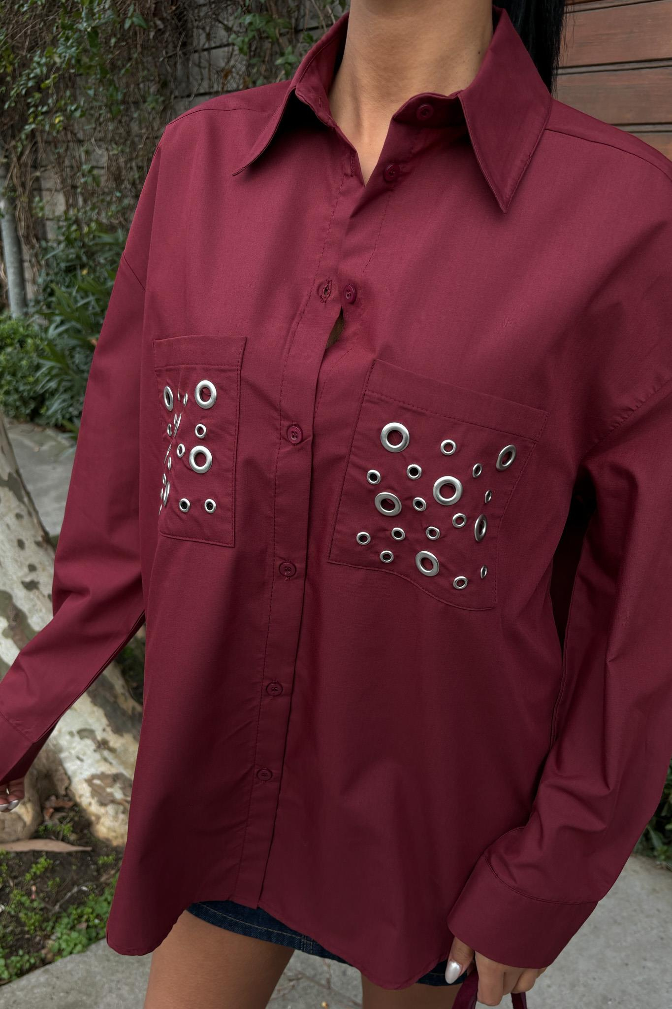 S5Y3453Metal Kuşgözü Detaylı Poplin Gömlek 3453