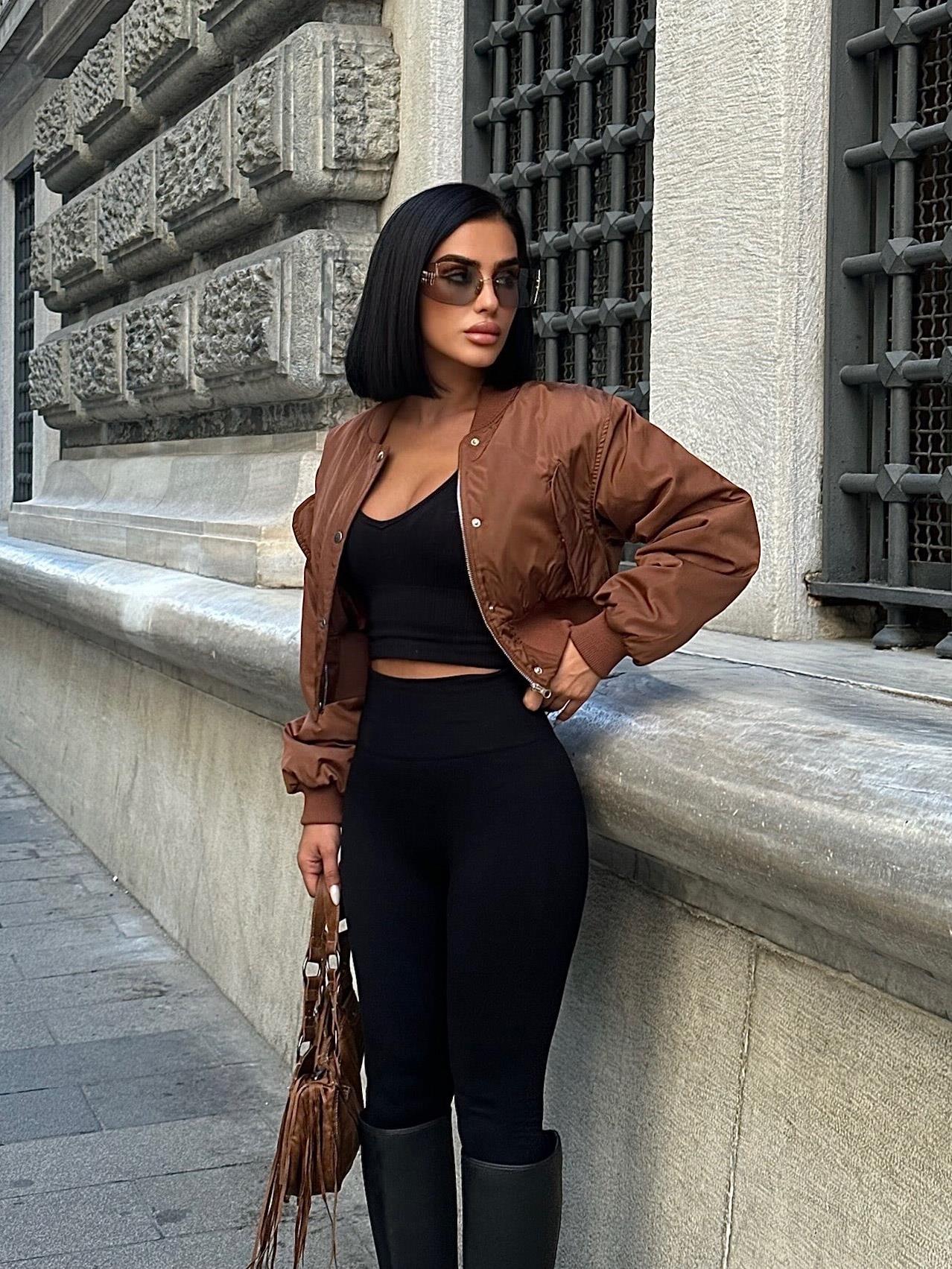 S4K7022Miecka Crop Bomber Jacket 7022-8