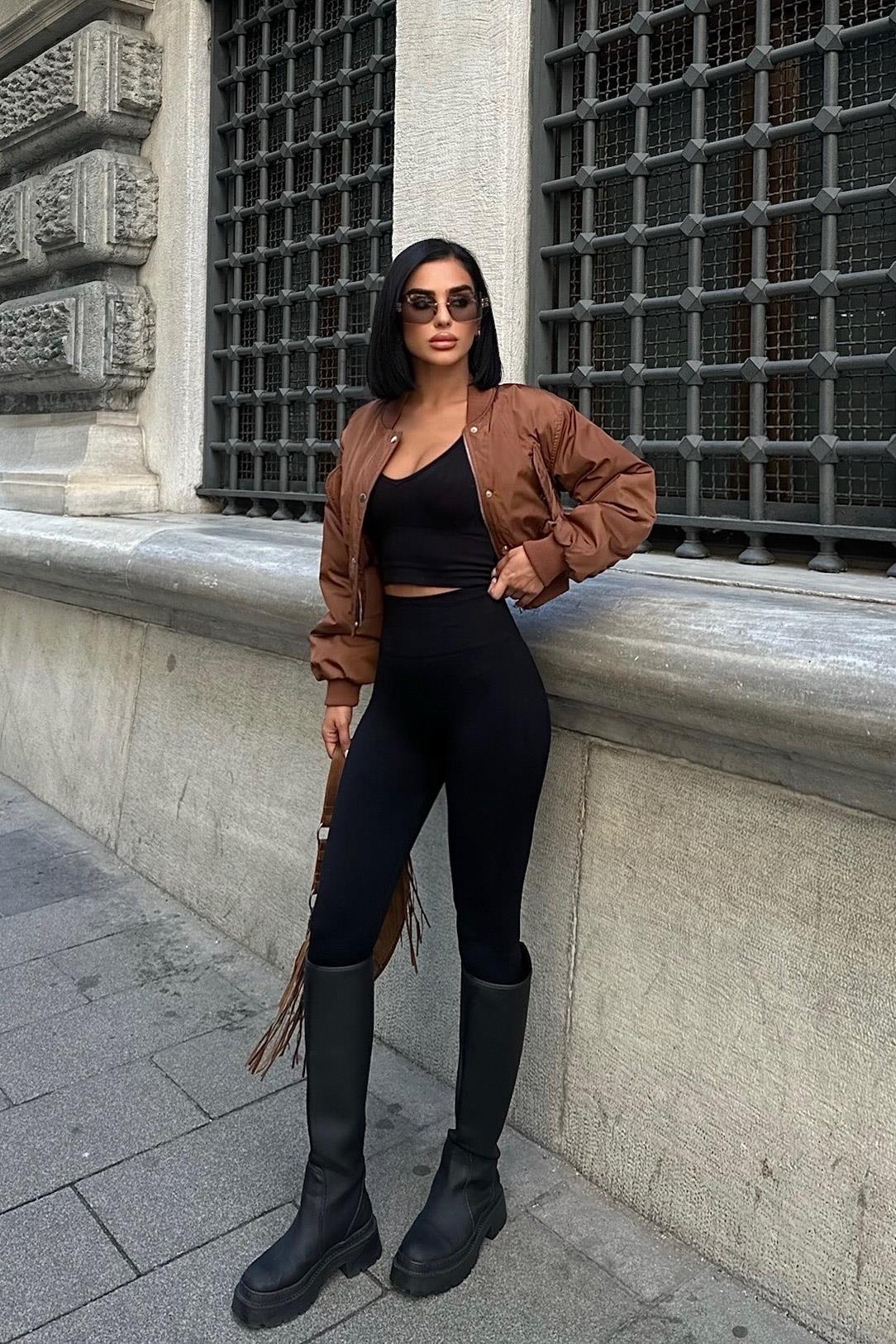 S4K7022Miecka Crop Bomber Jacket 7022-8