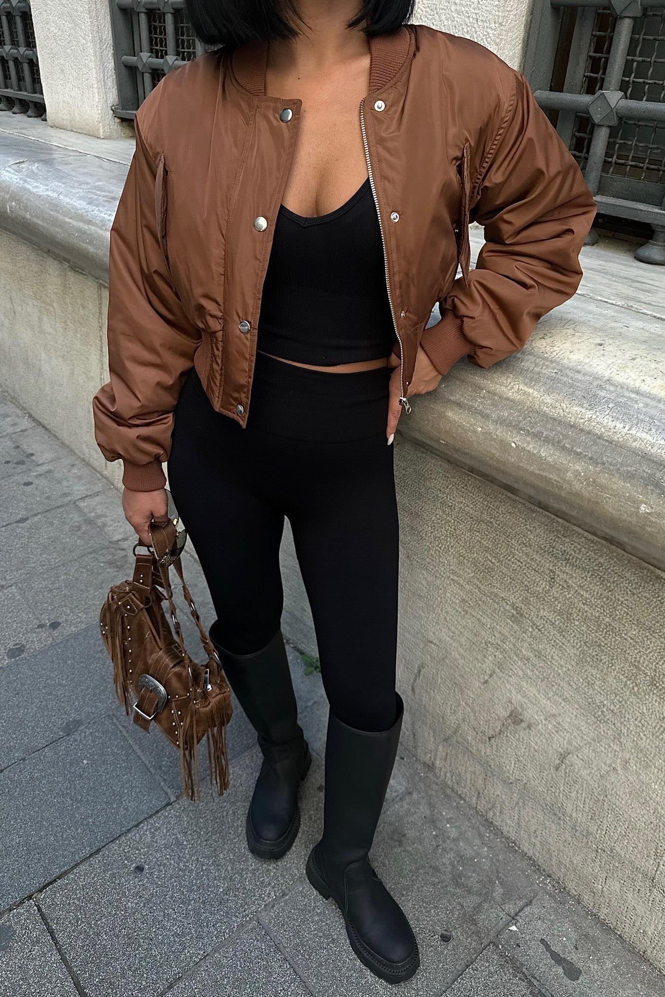 S4K7022Miecka Crop Bomber Jacket 7022-8