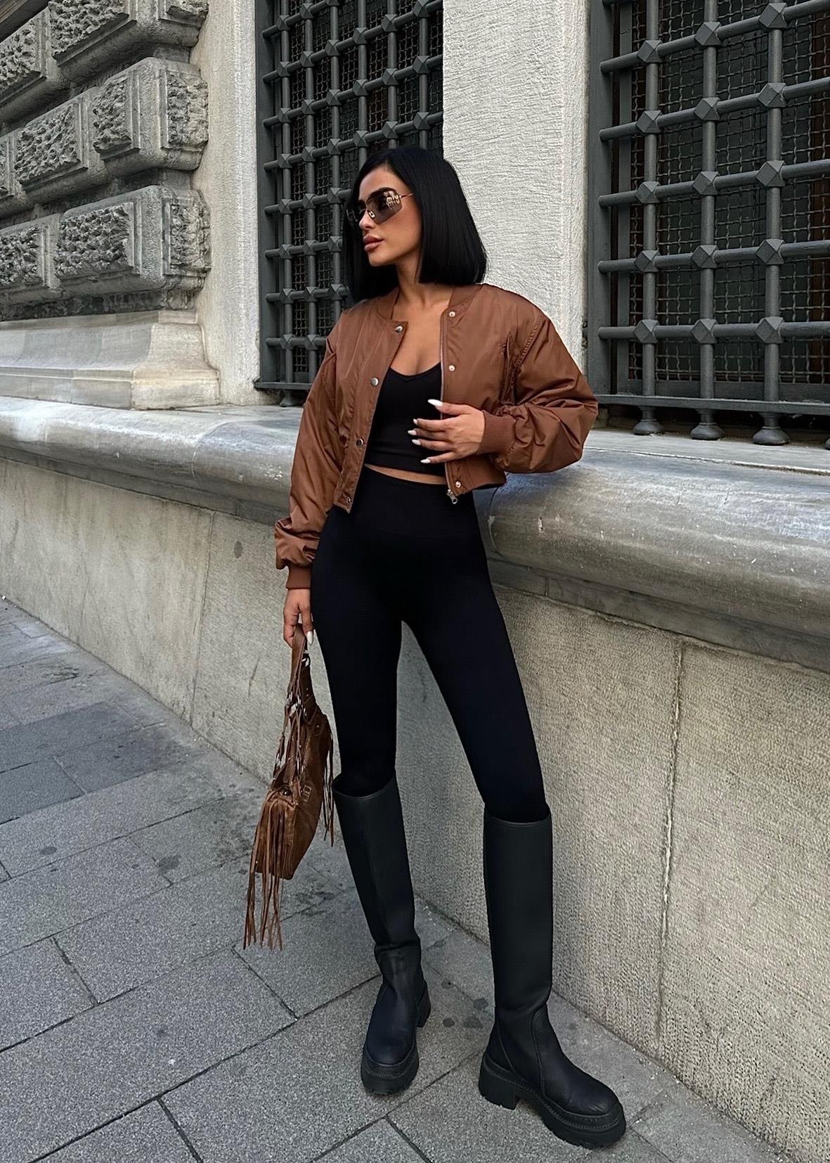 S4K7022Miecka Crop Bomber Jacket 7022-8