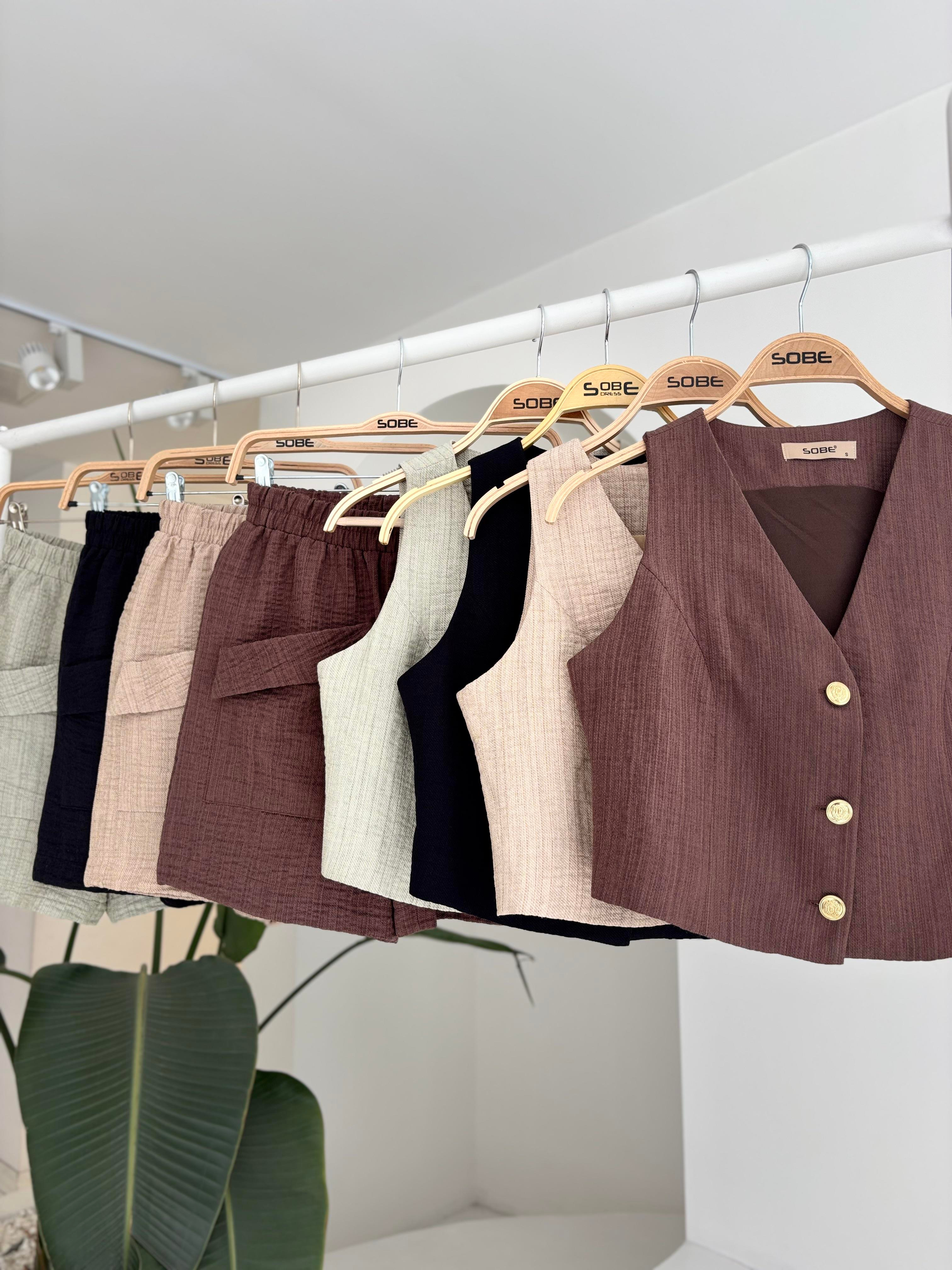 S5Y10176Mini Vest Shorts Linen Suit 10176-08