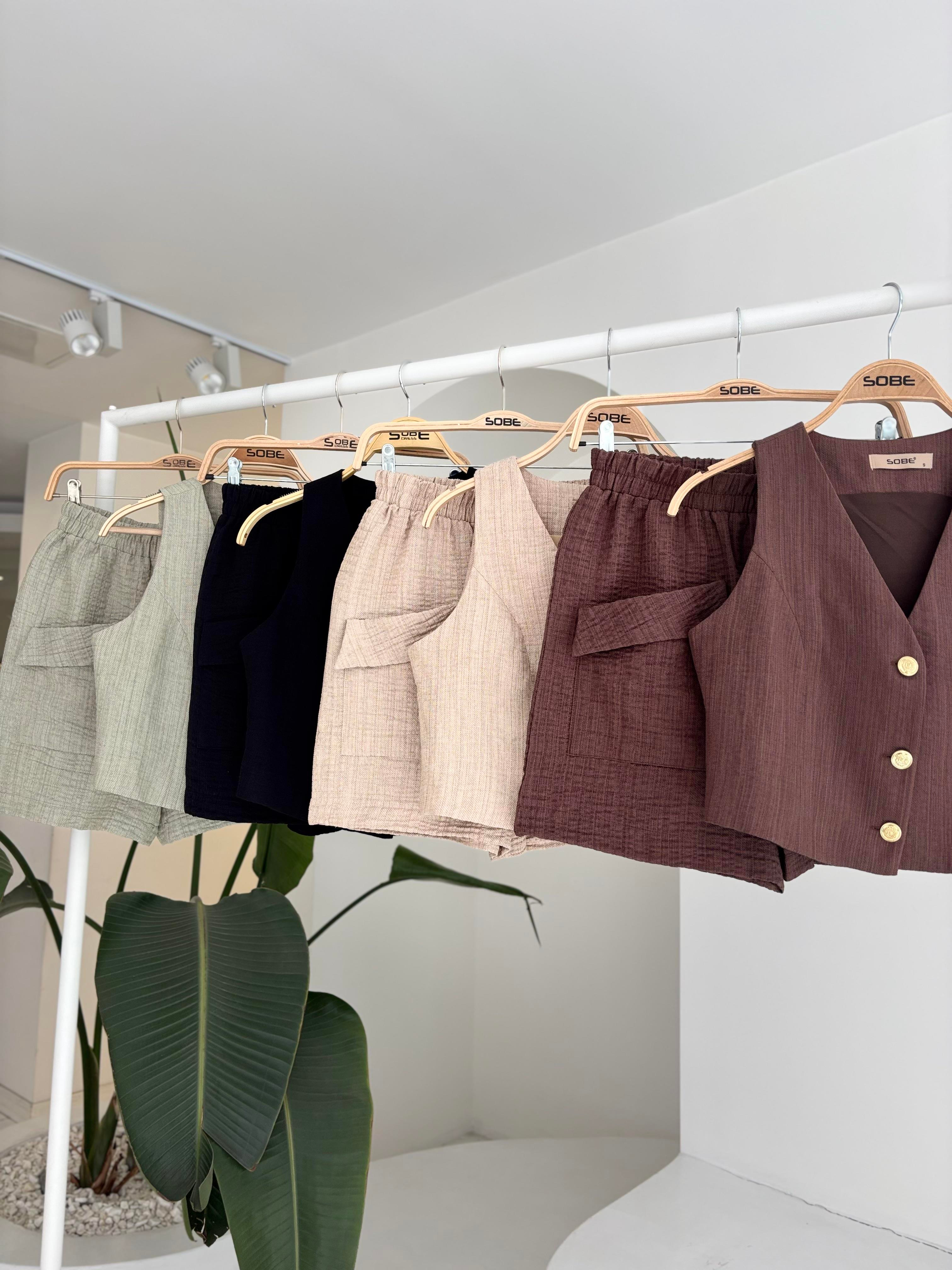 S5Y10176Mini Vest Shorts Linen Suit 10176-08