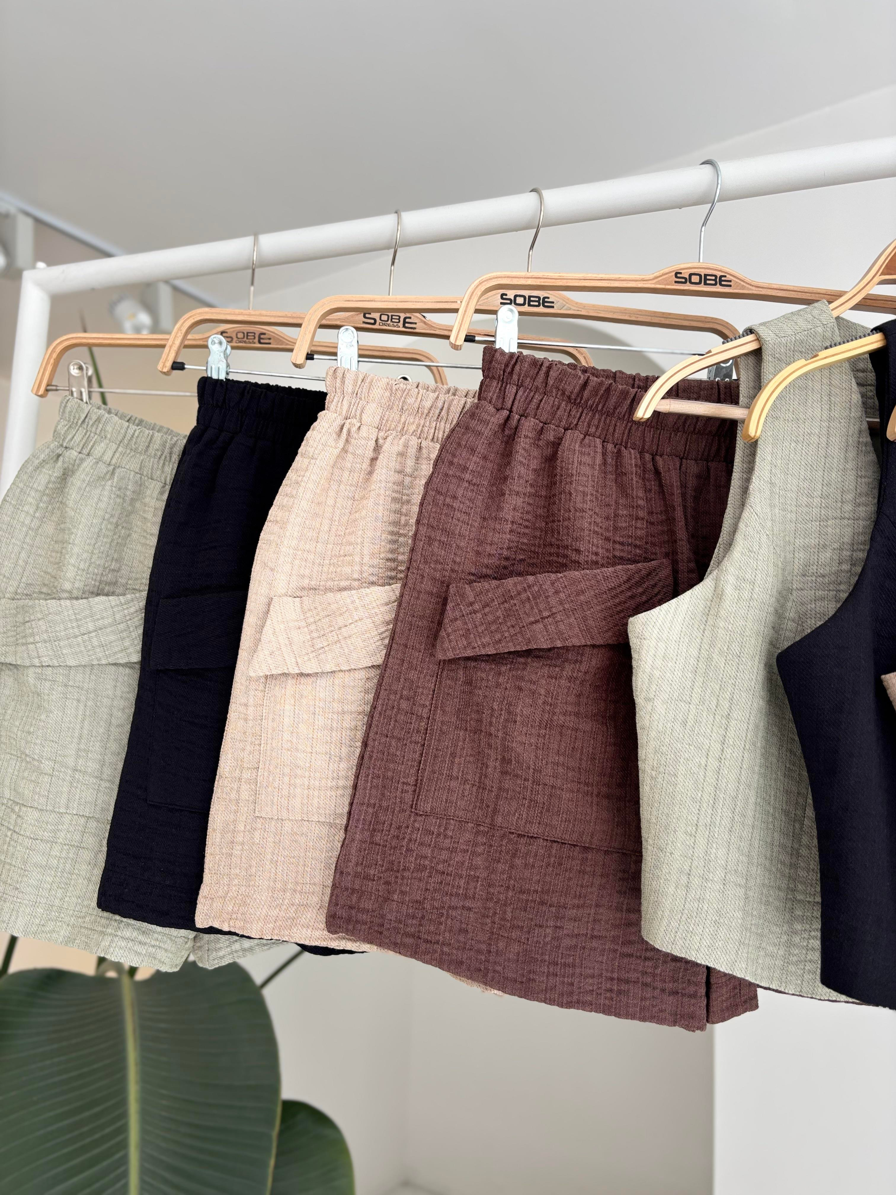 S5Y10176Mini Vest Shorts Linen Suit 10176-08