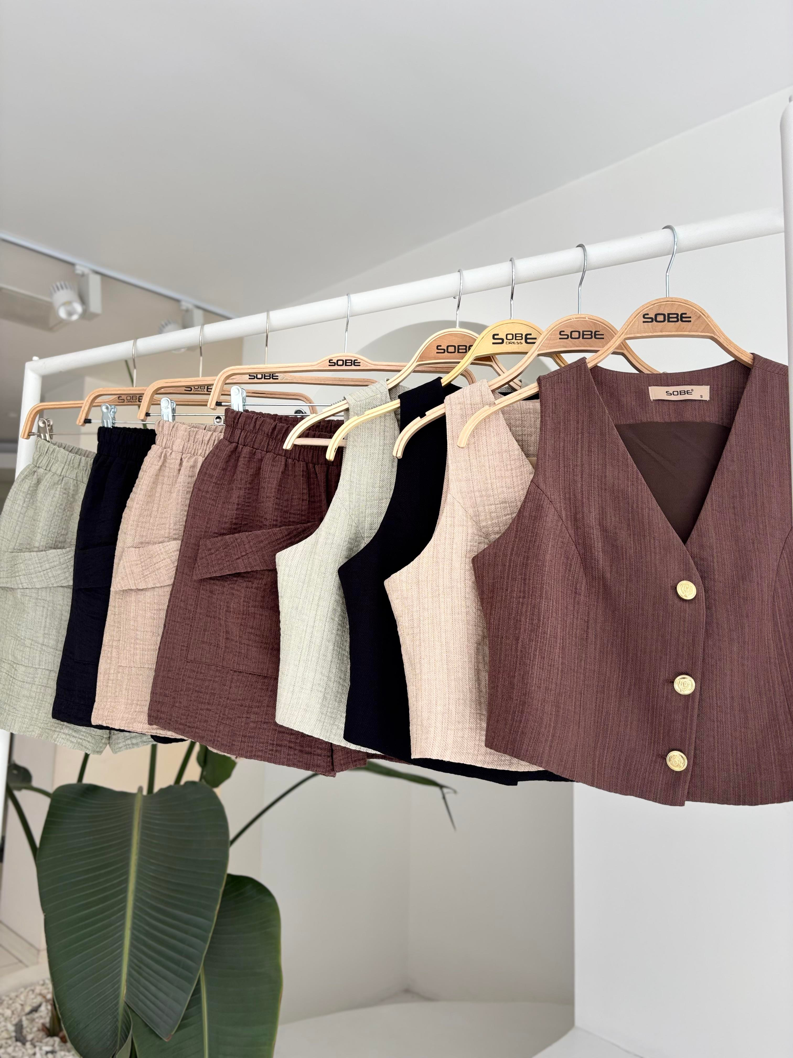 S5Y10176Mini Vest Shorts Linen Suit 10176-08