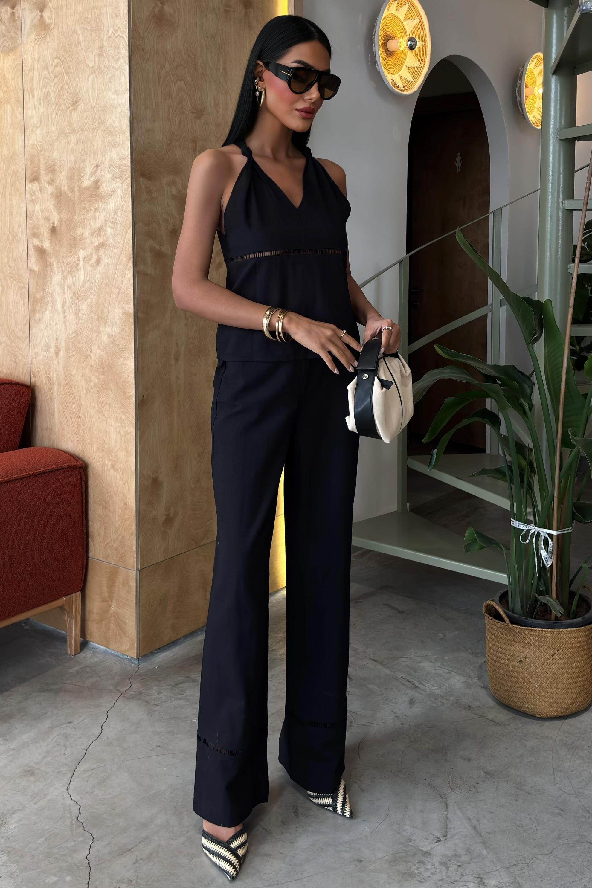 S5Y10154Linen Suit with Knotted Shoulders and Brode Detail 10154