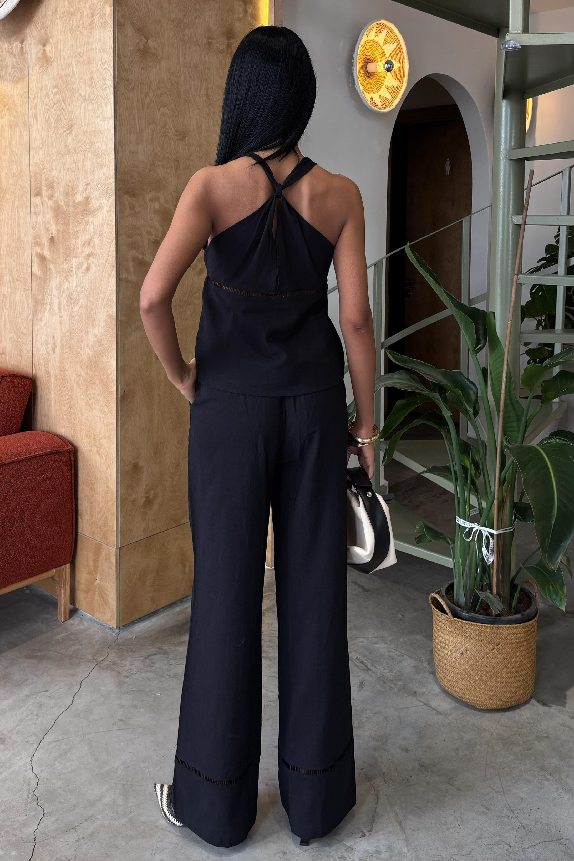 S5Y10154Linen Suit with Knotted Shoulders and Brode Detail 10154