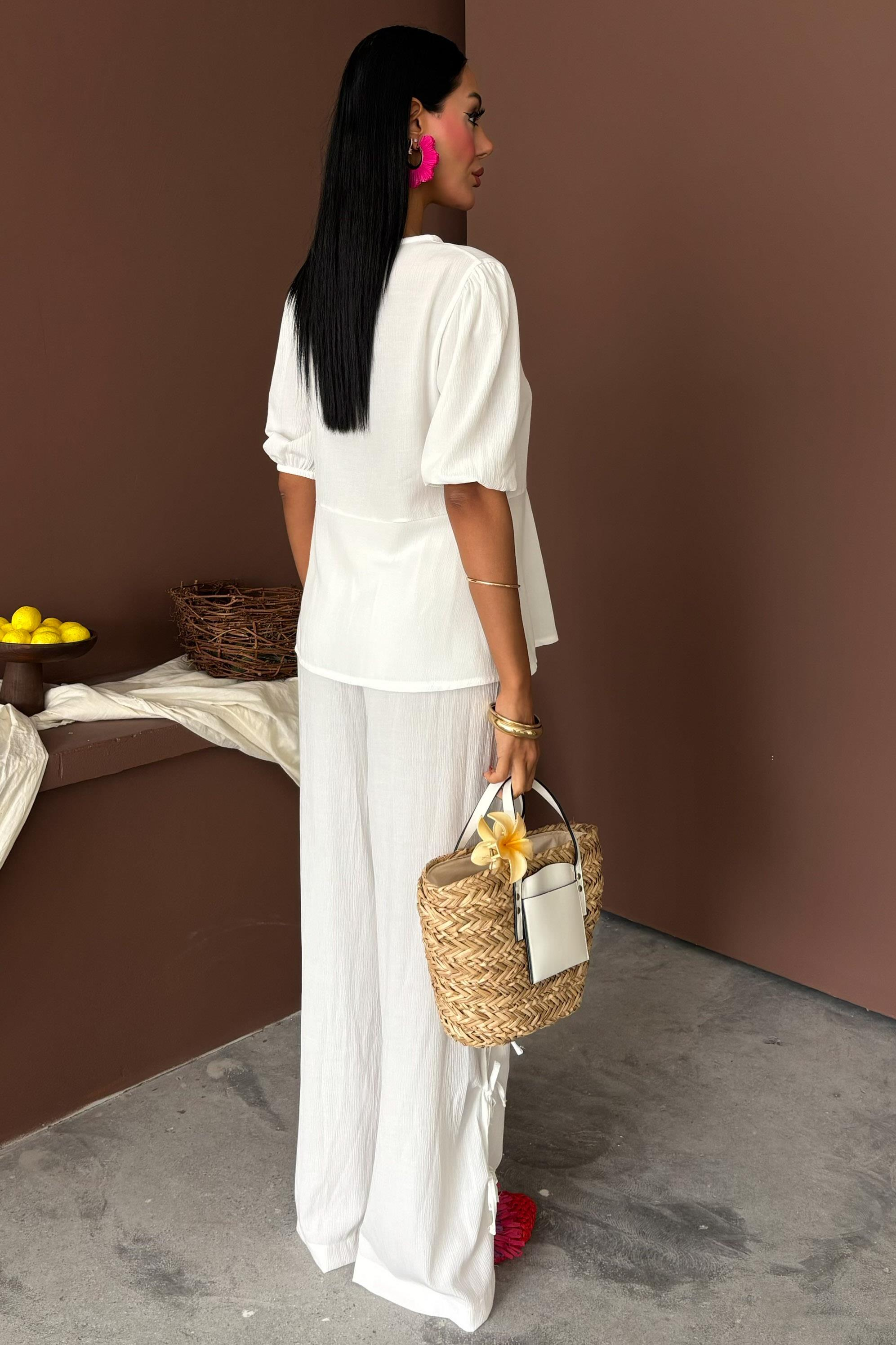 S5Y10183Lace-up Front Slit Hem Crinkle Casual Suit 10183