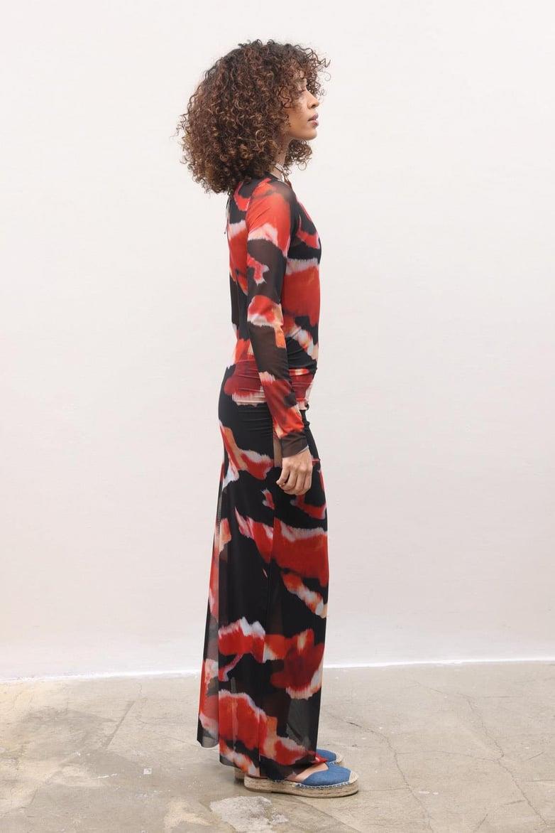 S4Y2672Önü Büzgülü Batik Desenli Tül Elbise 2672-8