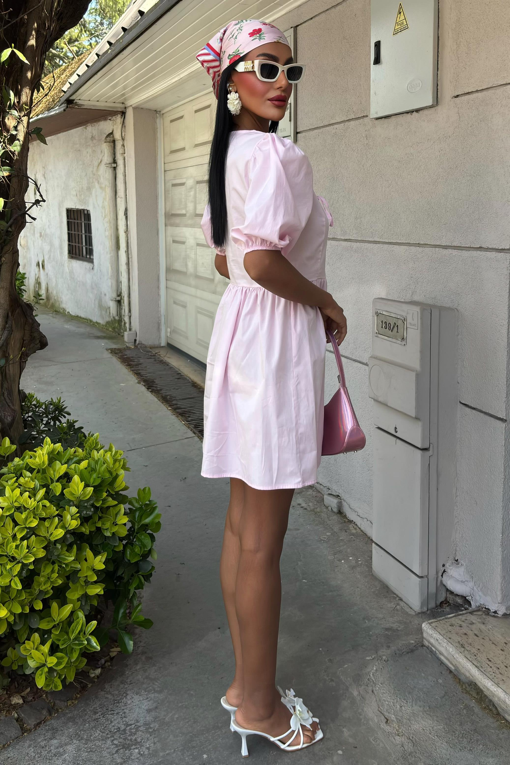 S5Y2893Front Bow Tie and Balloon Sleeve Dress 2893
