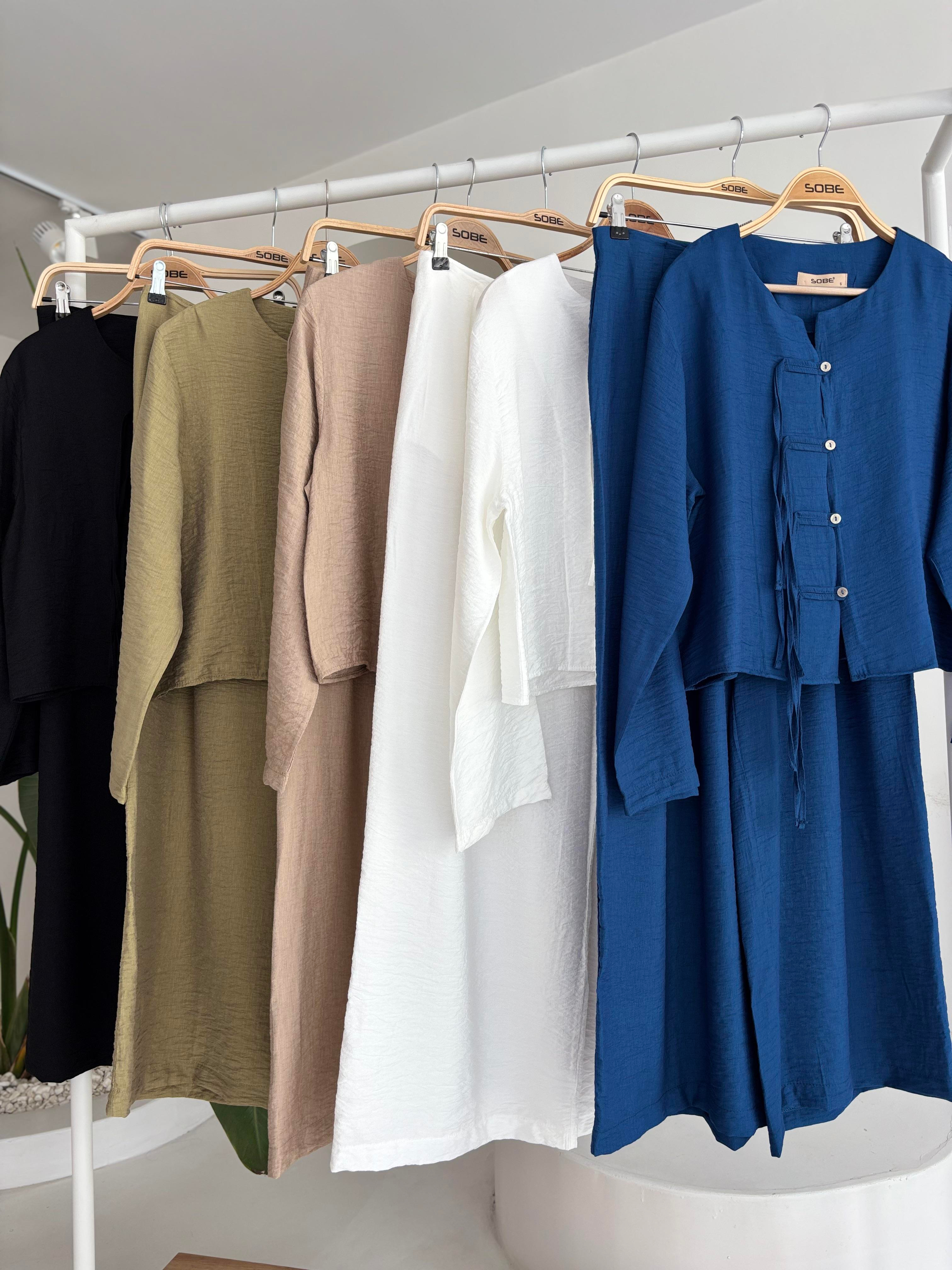 S5Y10180Önü İnce Kordon Detaylı ve Double Paça Pantolonlu Takım 10180
