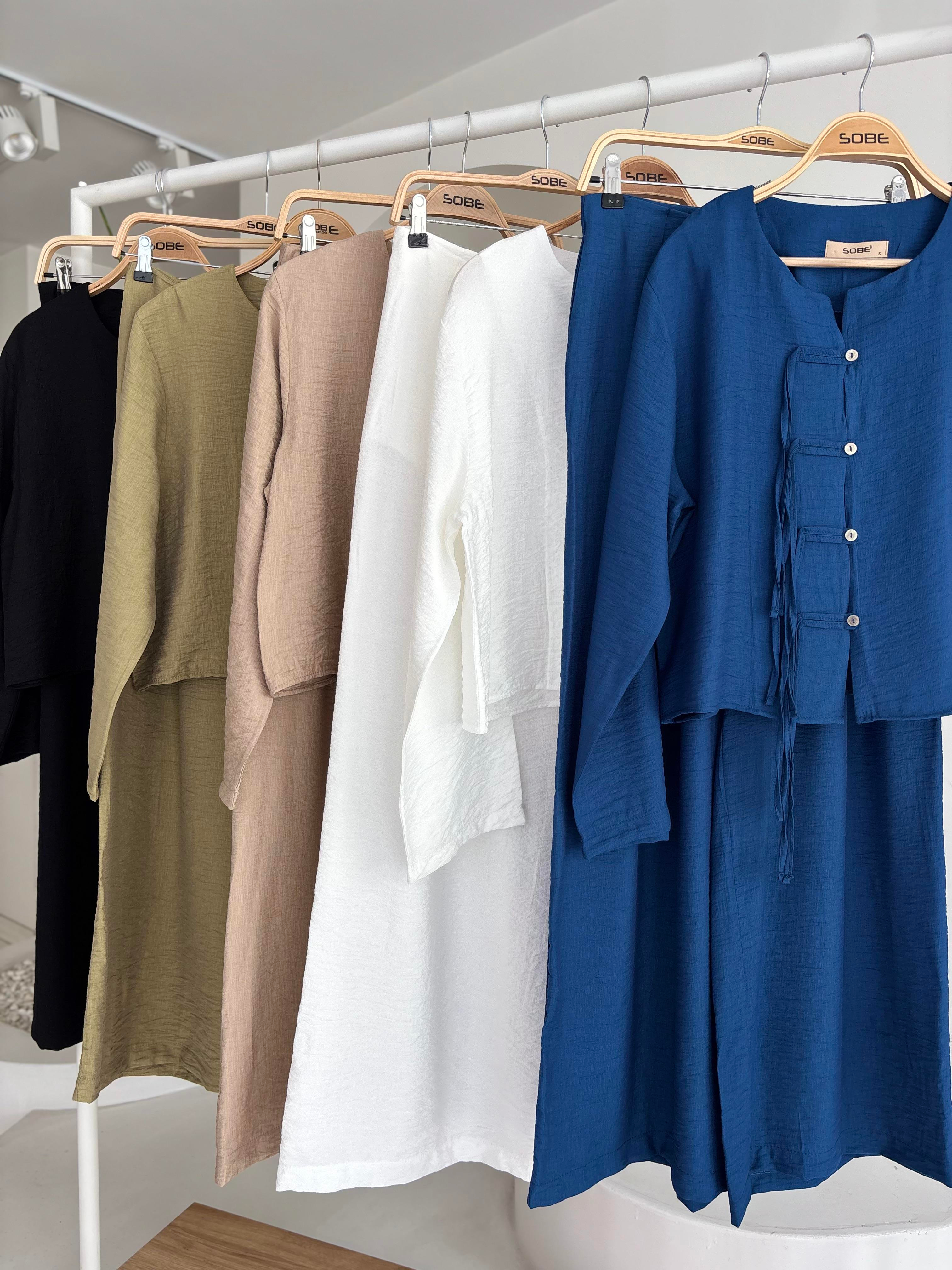 S5Y10180Önü İnce Kordon Detaylı ve Double Paça Pantolonlu Takım 10180