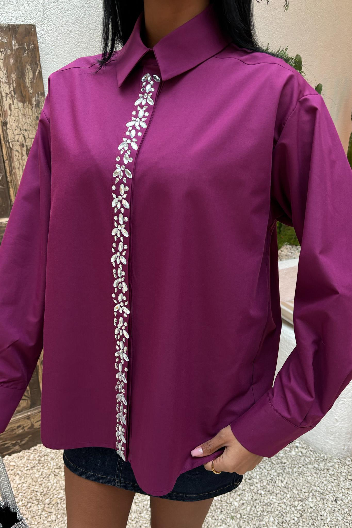 S5Y3448Önü Şerit Taşlı Gömlek 3448
