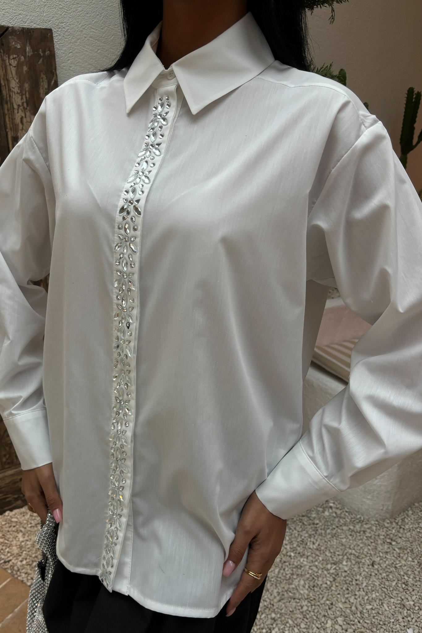 S5Y3448Önü Şerit Taşlı Gömlek 3448