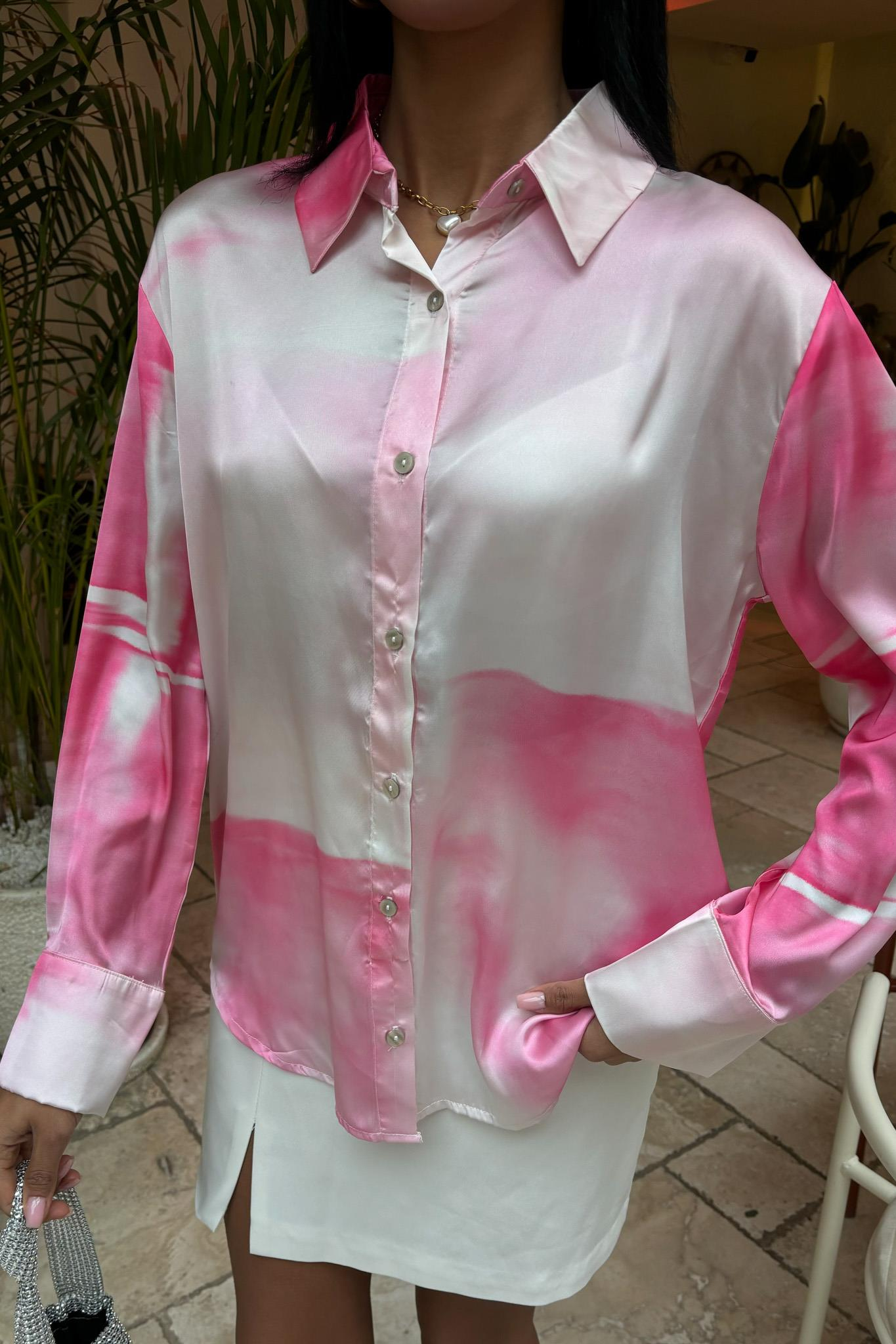S5Y3439Pembe Geçişli Saten Gömlek 3439