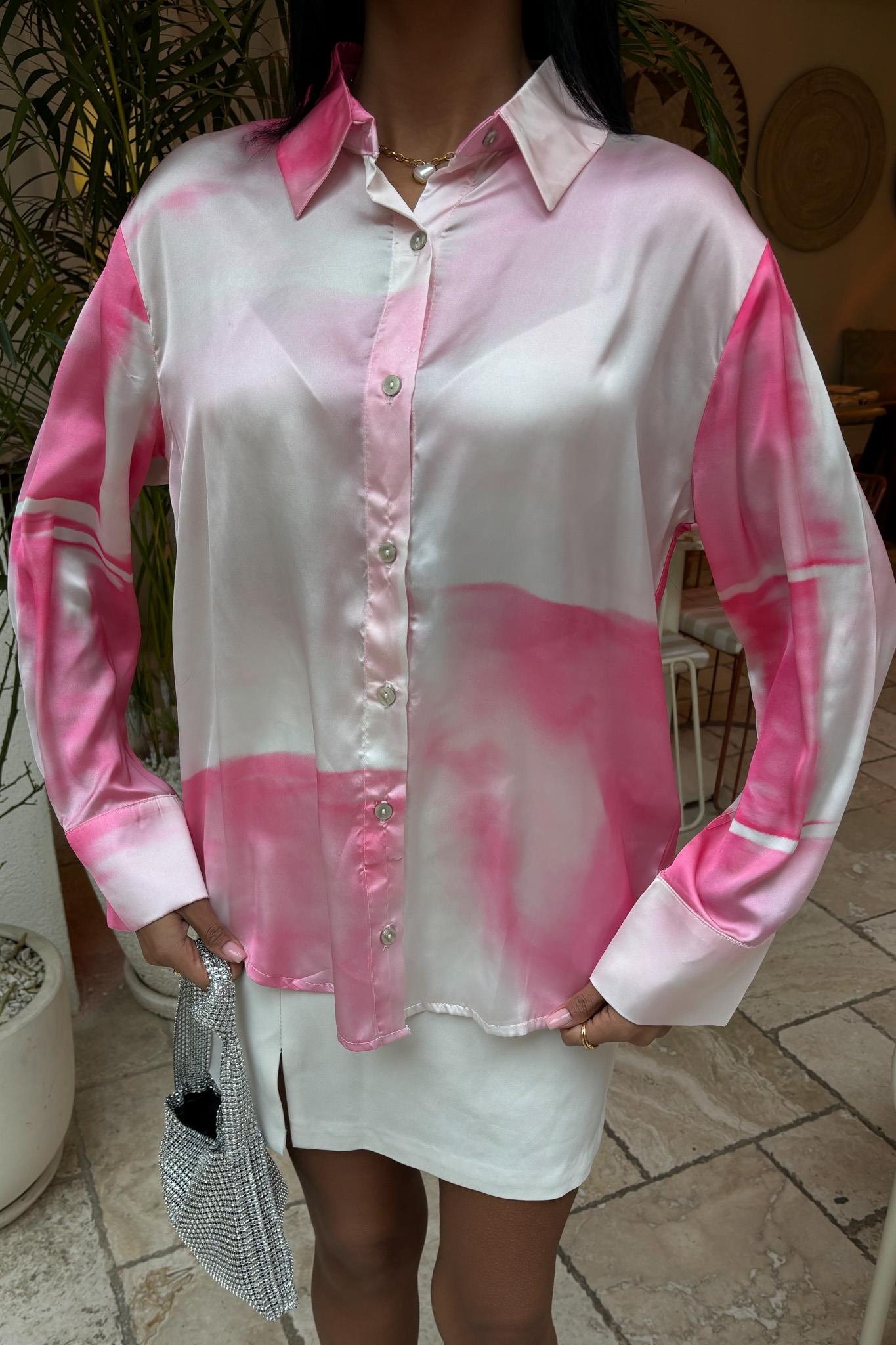 S5Y3439Pembe Geçişli Saten Gömlek 3439
