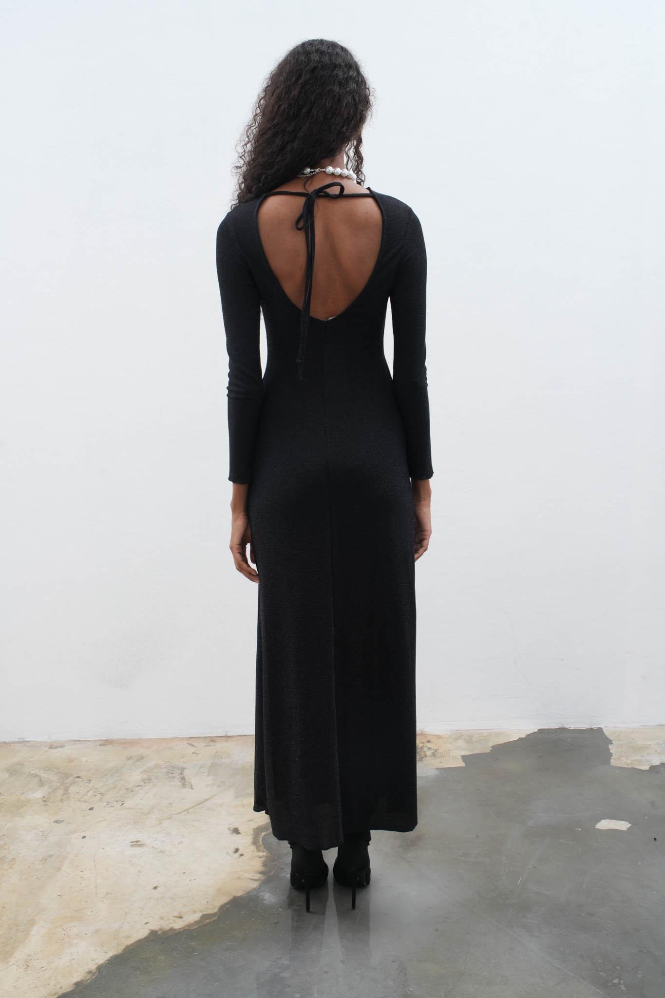 S5K2815Perla Maxi Uzun Kol Sırt Dekolte Elbise 2815