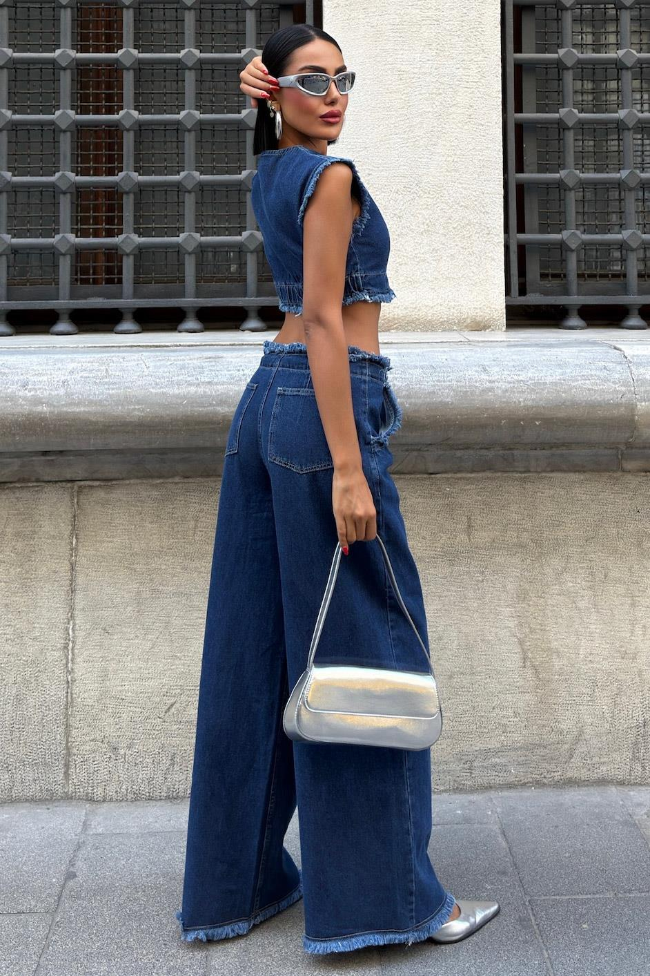S5Y10225Püskül Detaylı Denim Takım 10225