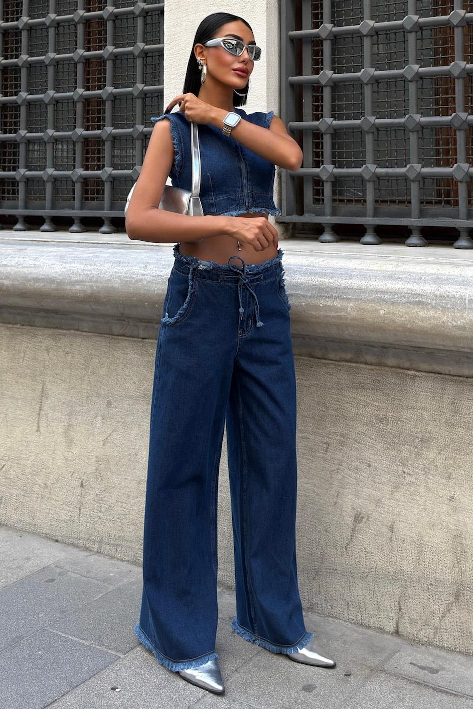 S5Y10225Püskül Detaylı Denim Takım 10225