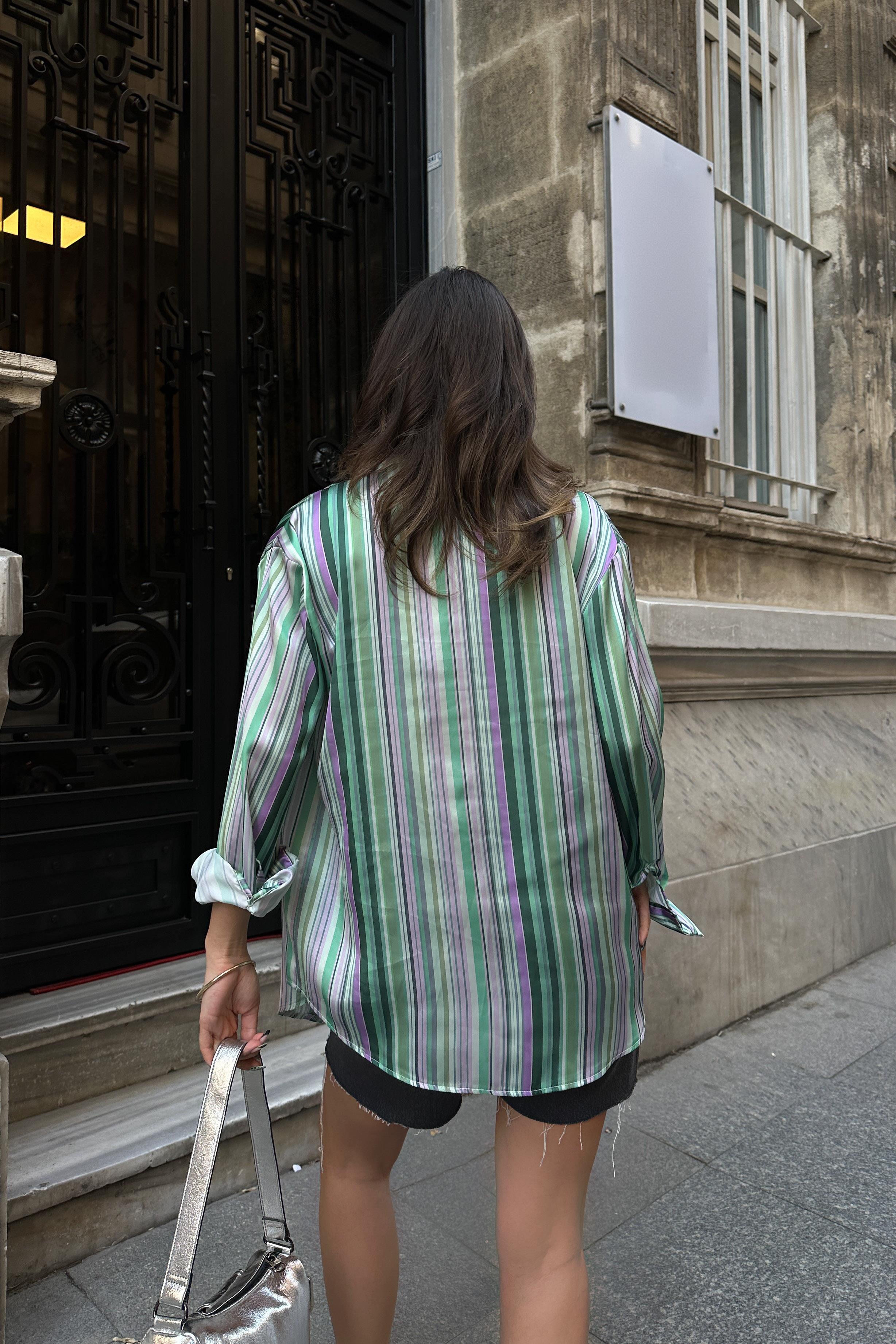 S4Y3398Ribera Çizgili Saten Gömlek 3398