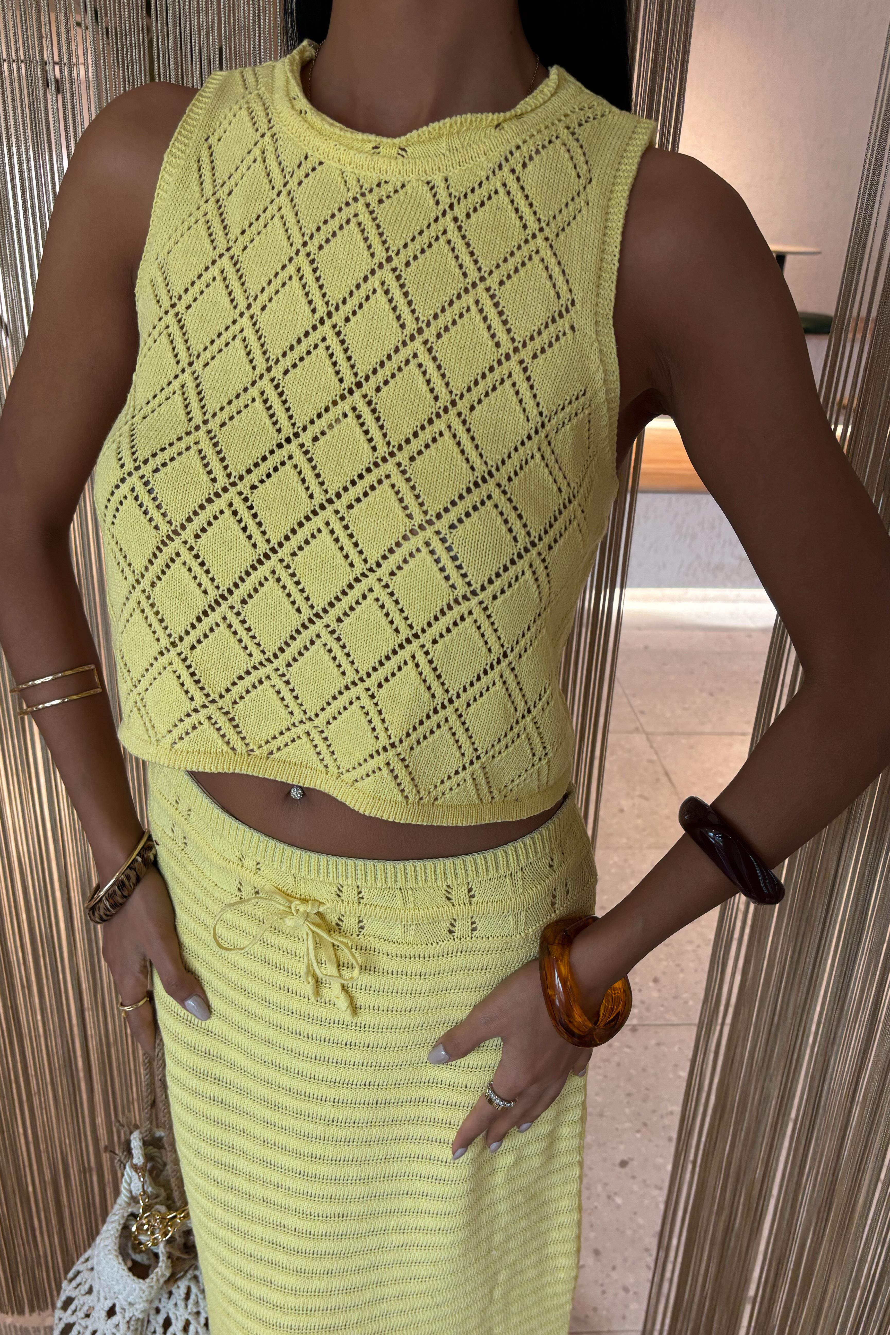 S5Y10097Back Cross Detail Openwork Knitwear Set 10097