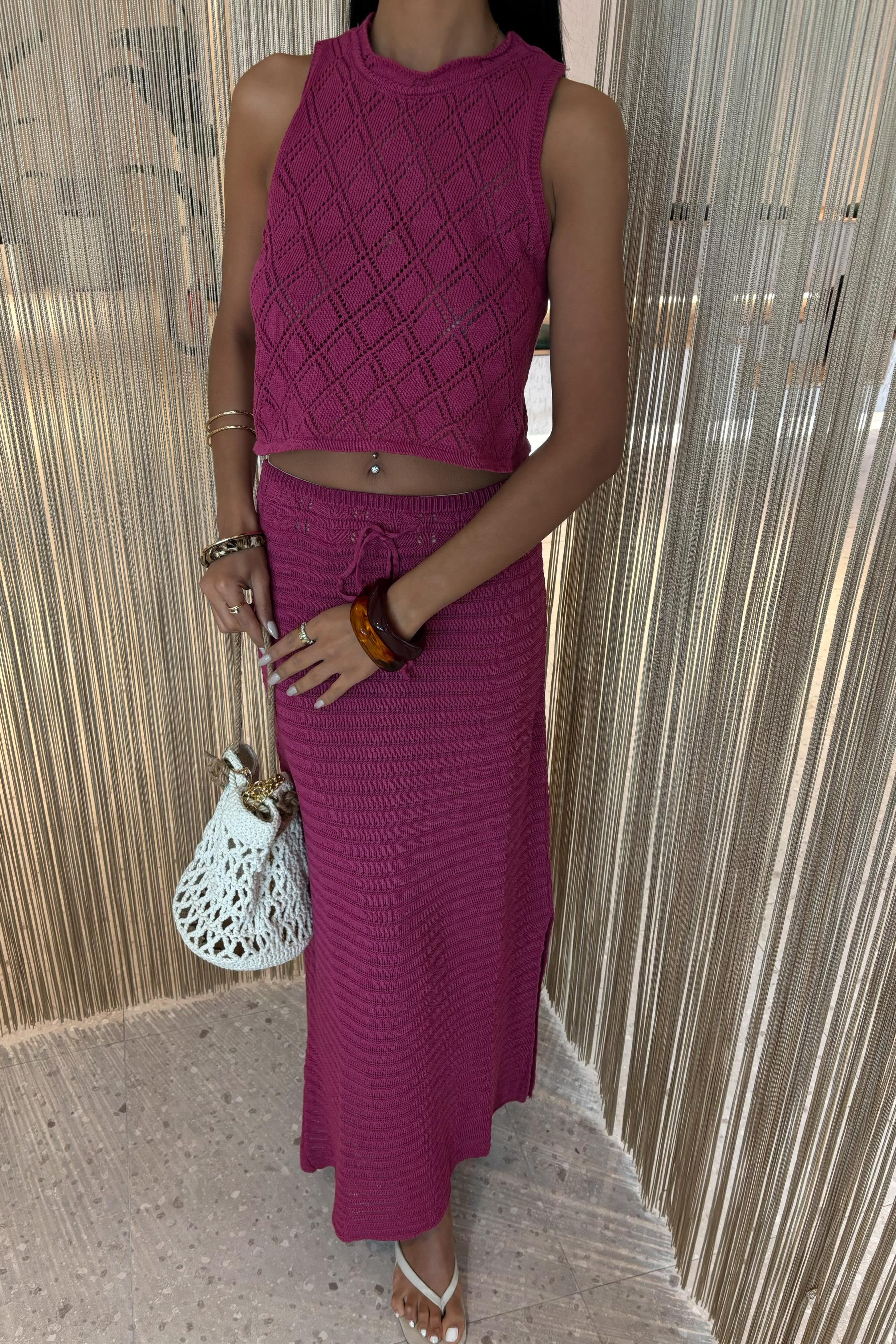 S5Y10097Back Cross Detail Openwork Knitwear Set 10097