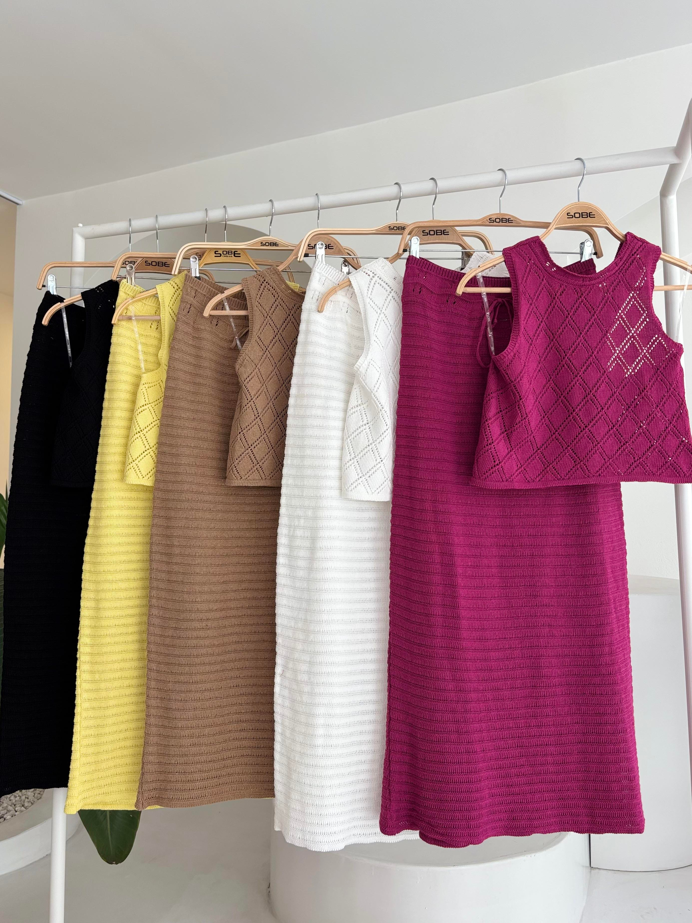 S5Y10097Back Cross Detail Openwork Knitwear Set 10097