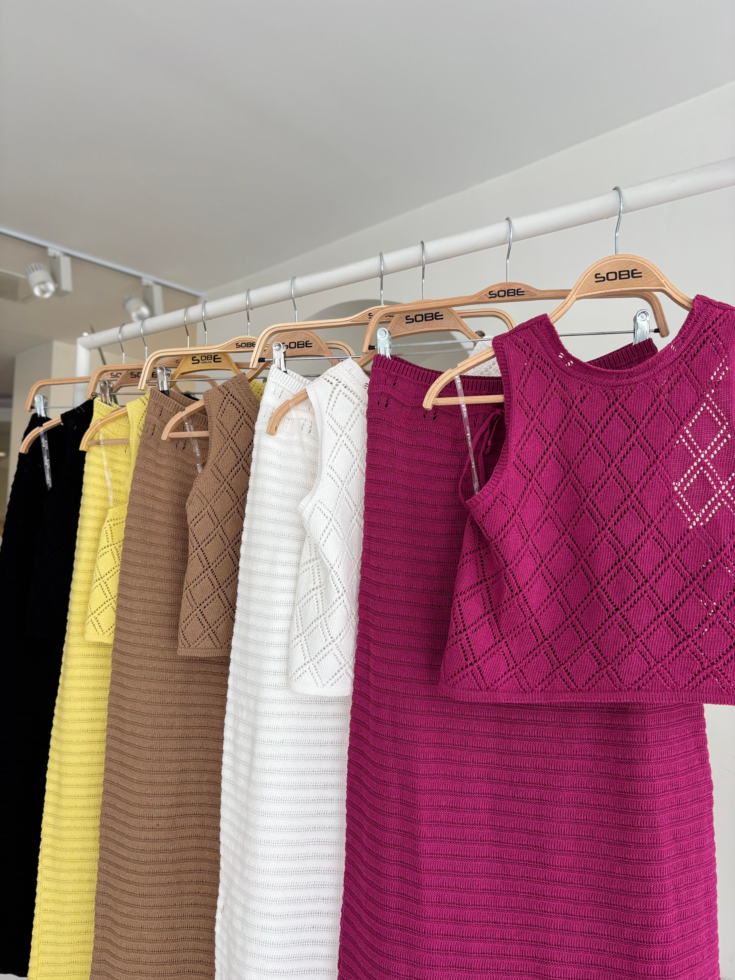 S5Y10097Back Cross Detail Openwork Knitwear Set 10097