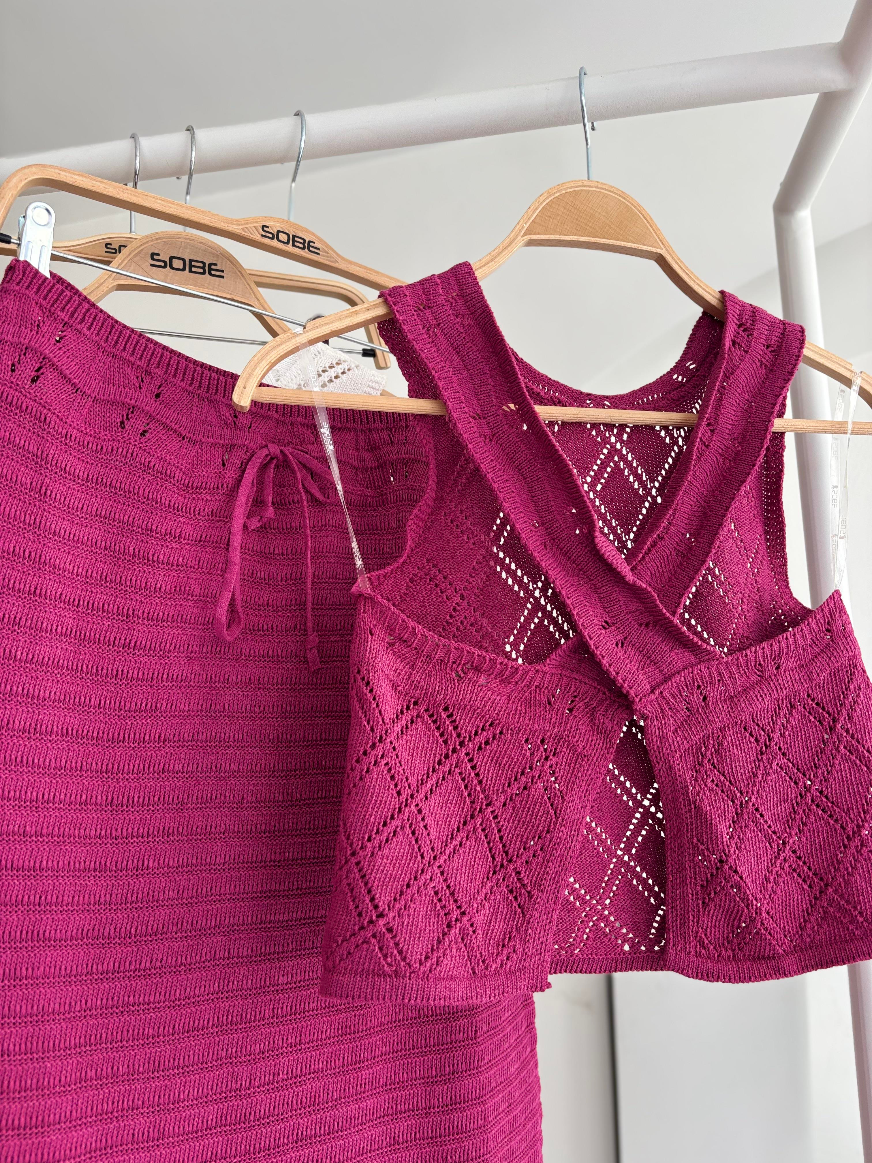 S5Y10097Back Cross Detail Openwork Knitwear Set 10097