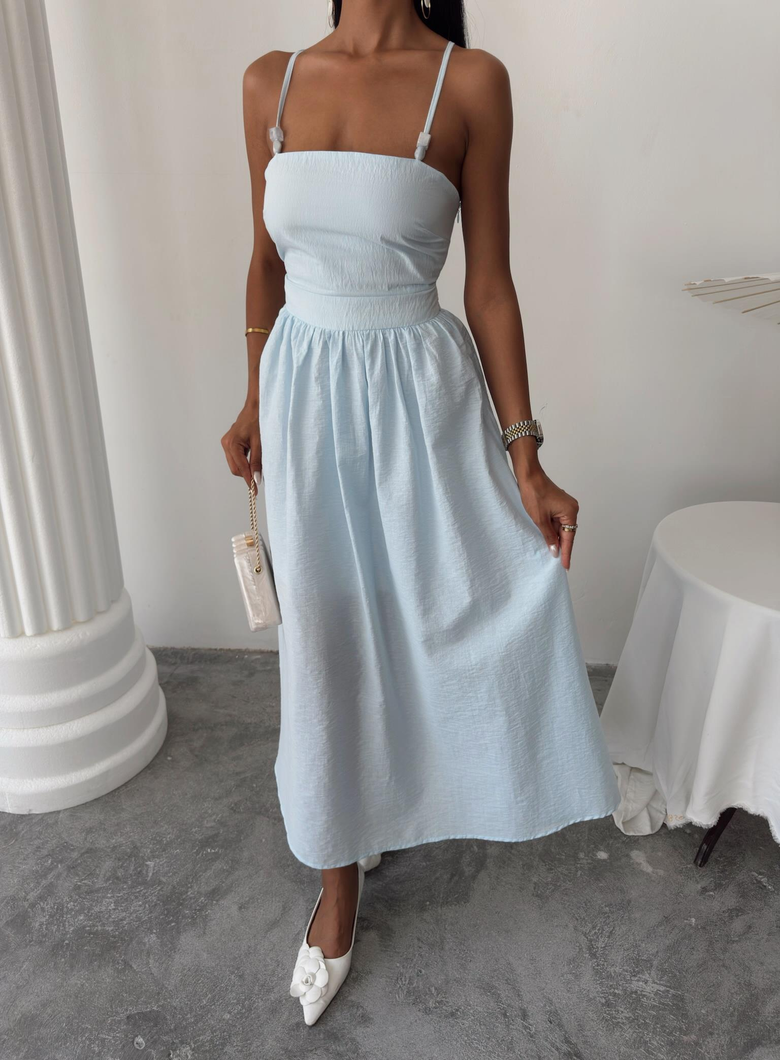 S5Y2902Cross Back Beaded Detailed Dress 2902-08