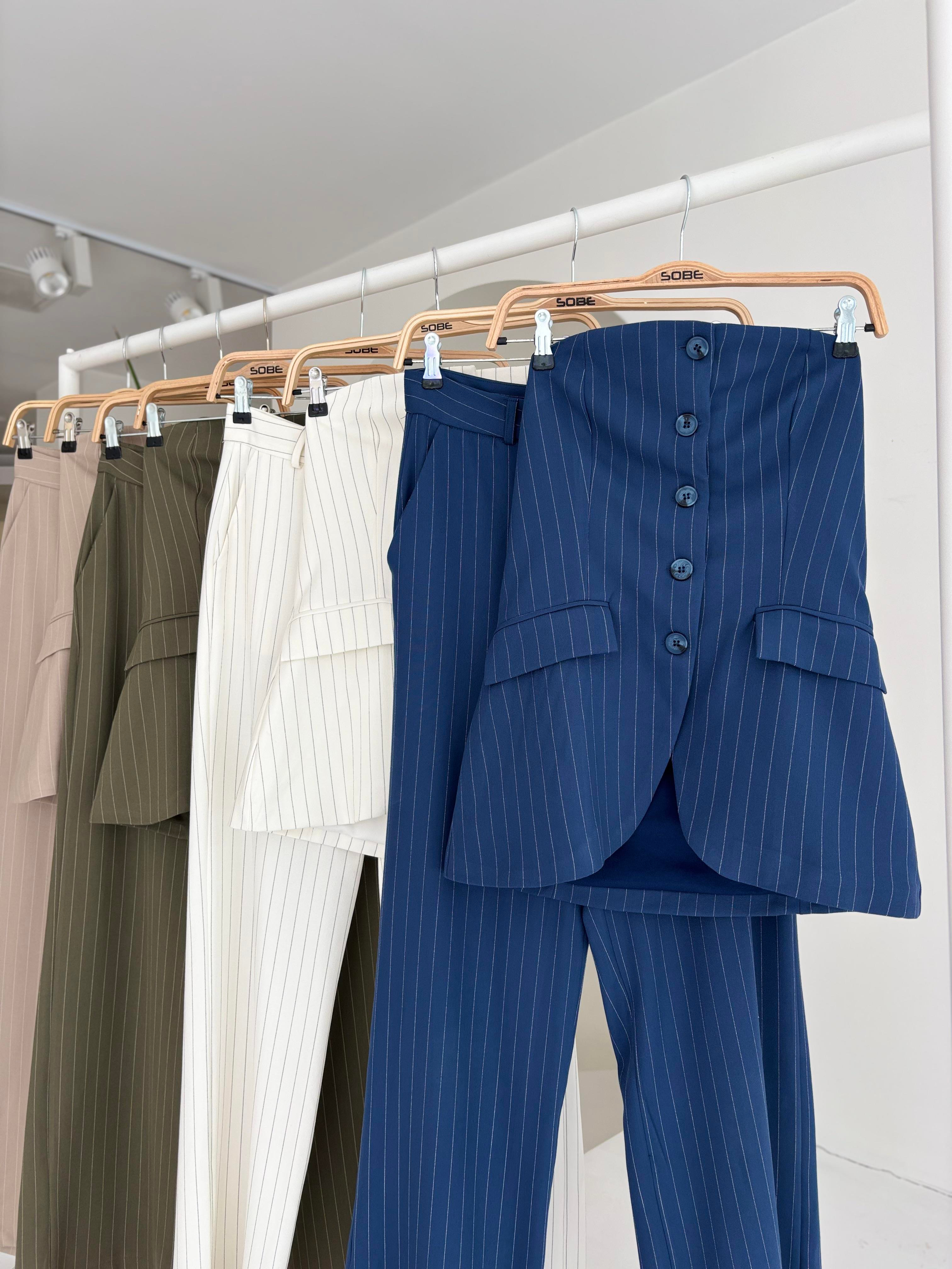 S5Y10151Straplez Büstiyerli Plazzo Pantolonlu Çizgili Takım 10151