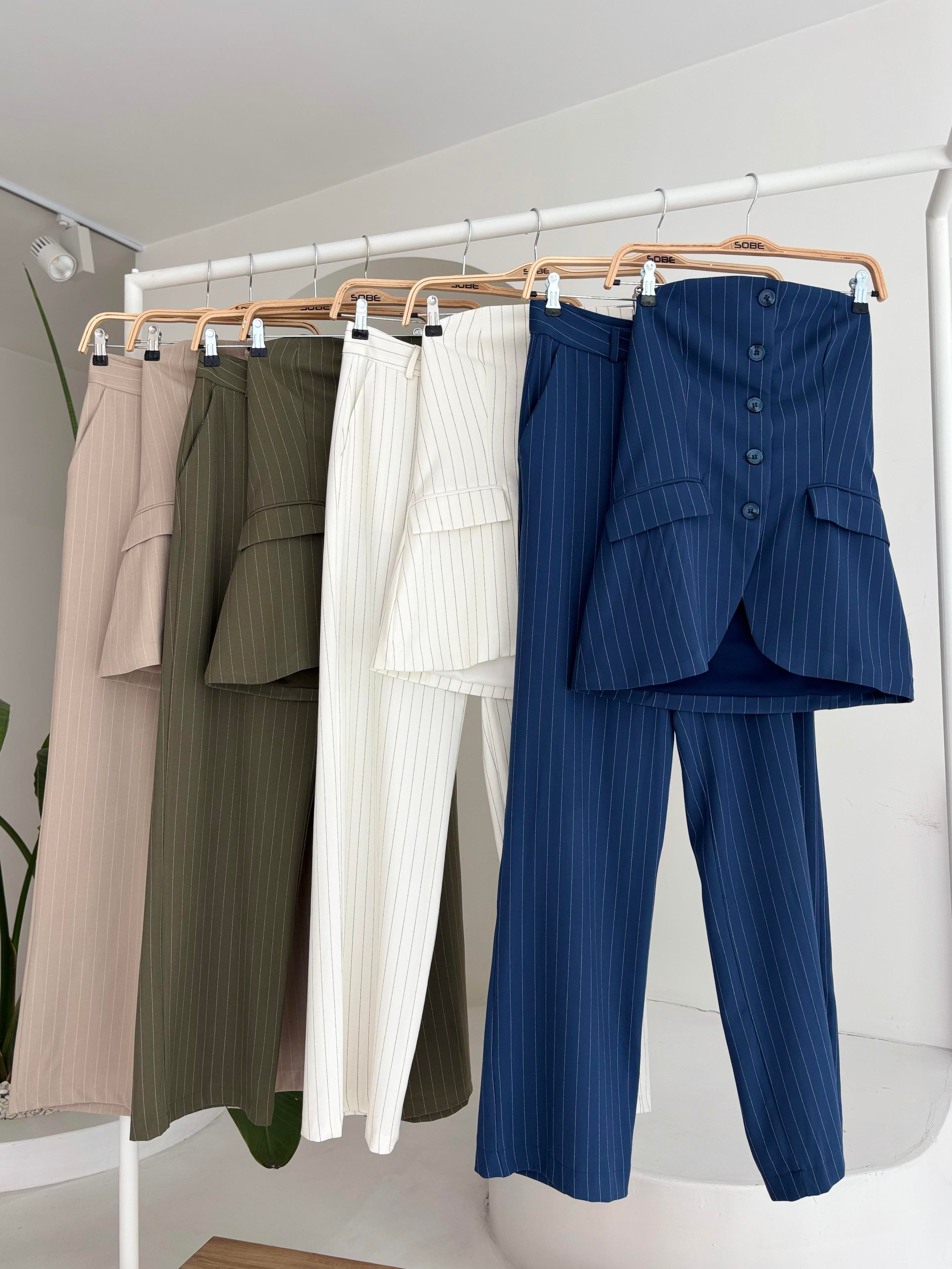 S5Y10151Straplez Büstiyerli Plazzo Pantolonlu Çizgili Takım 10151