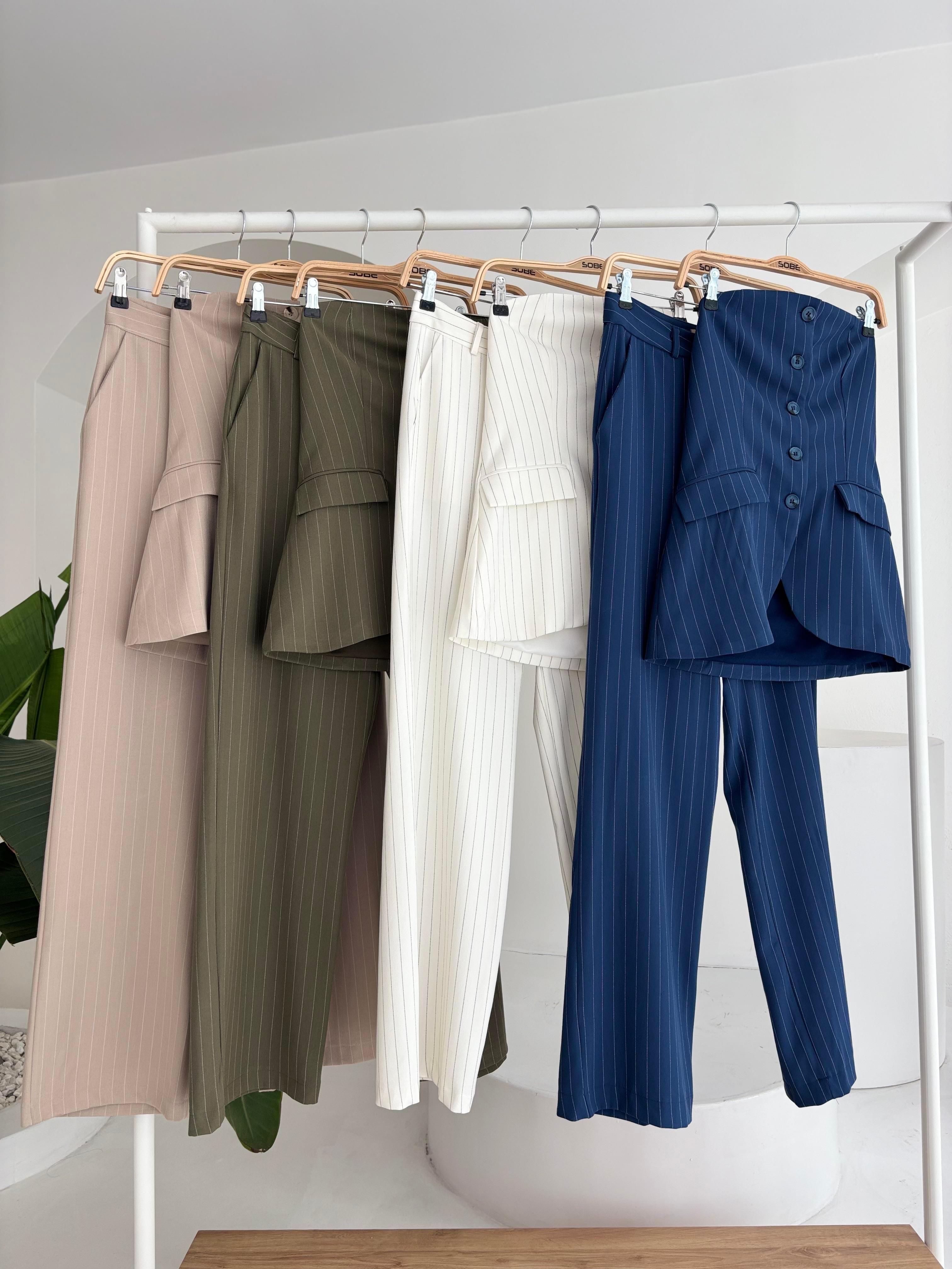 S5Y10151Straplez Büstiyerli Plazzo Pantolonlu Çizgili Takım 10151